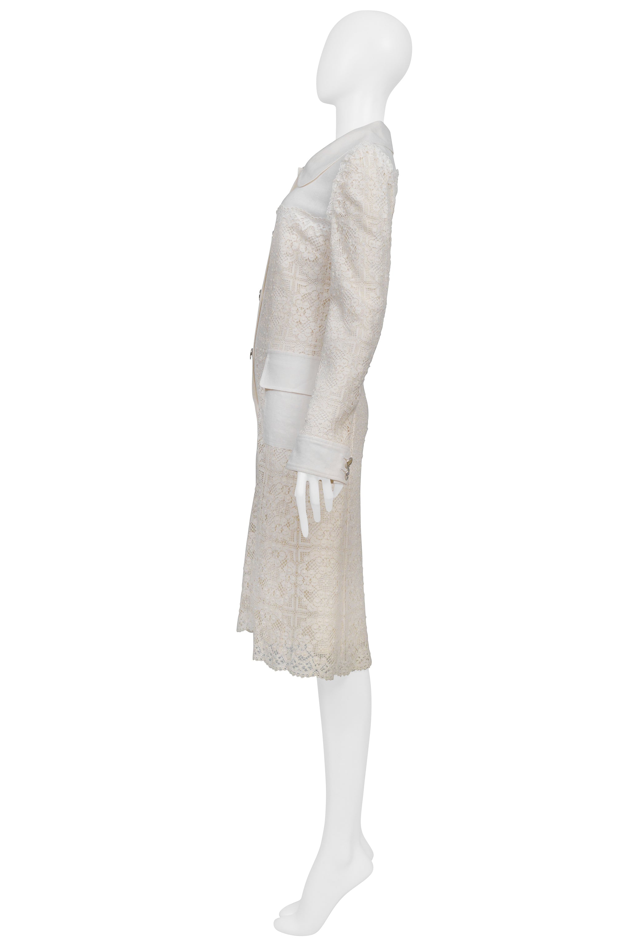 DOLCE & GABBANA OFF WHITE LACE COAT WITH D&G BUTTONS