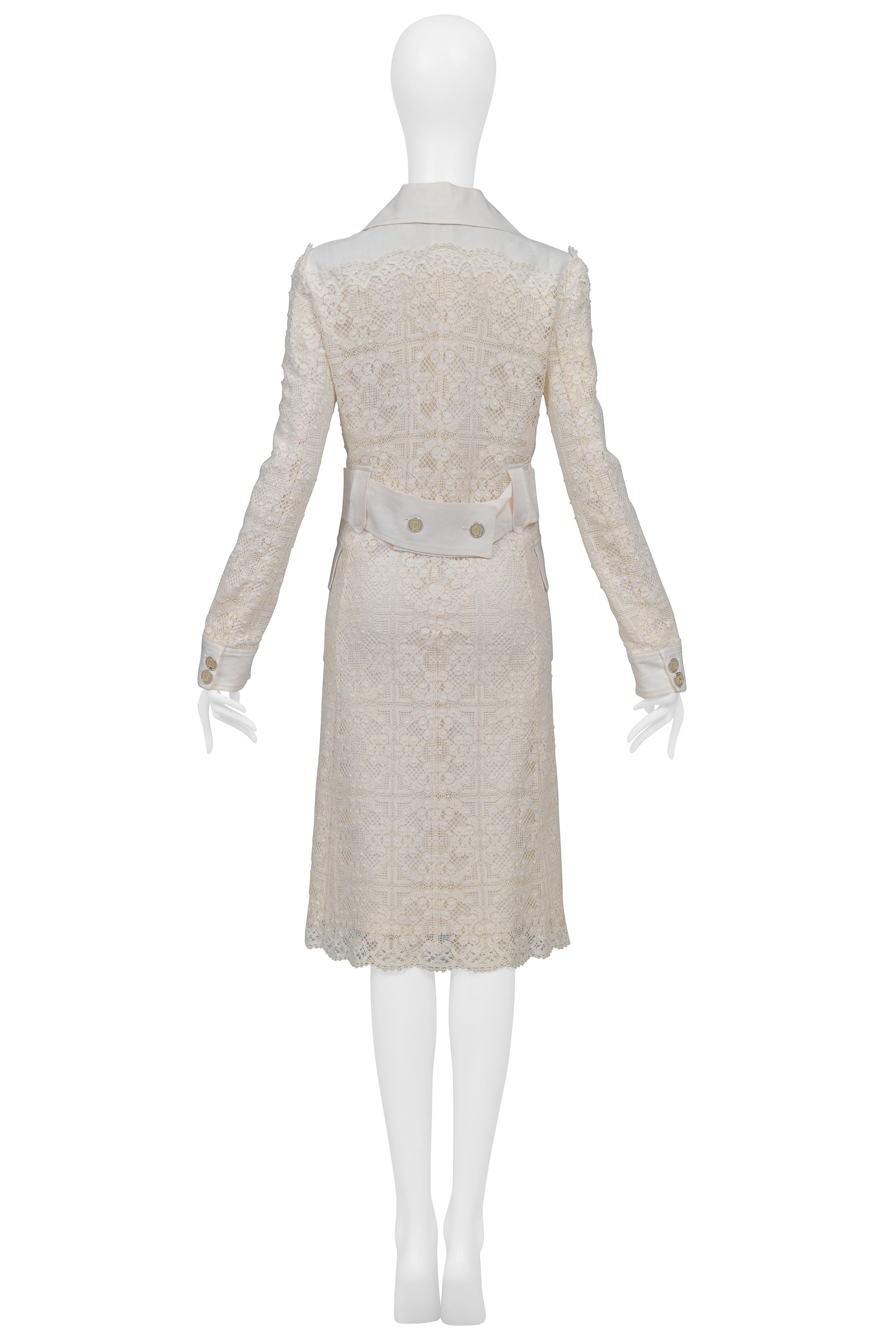 DOLCE & GABBANA OFF WHITE LACE COAT WITH D&G BUTTONS