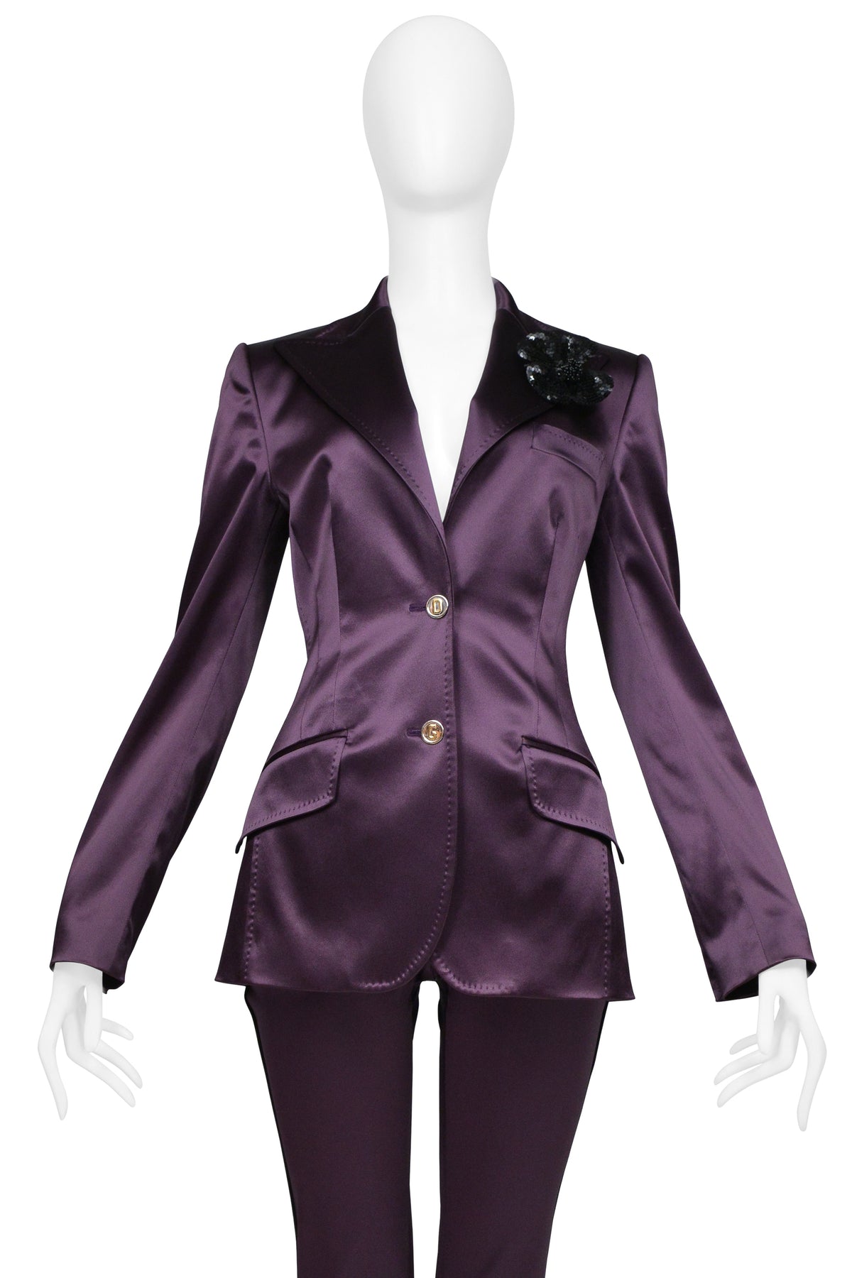 DOLCE & GABBANA PURPLE SATIN EVENING JACKET AND PANTS ENSEMBLE