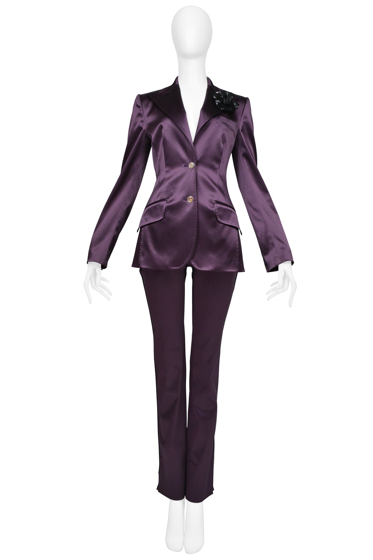 DOLCE & GABBANA PURPLE SATIN EVENING JACKET AND PANTS ENSEMBLE