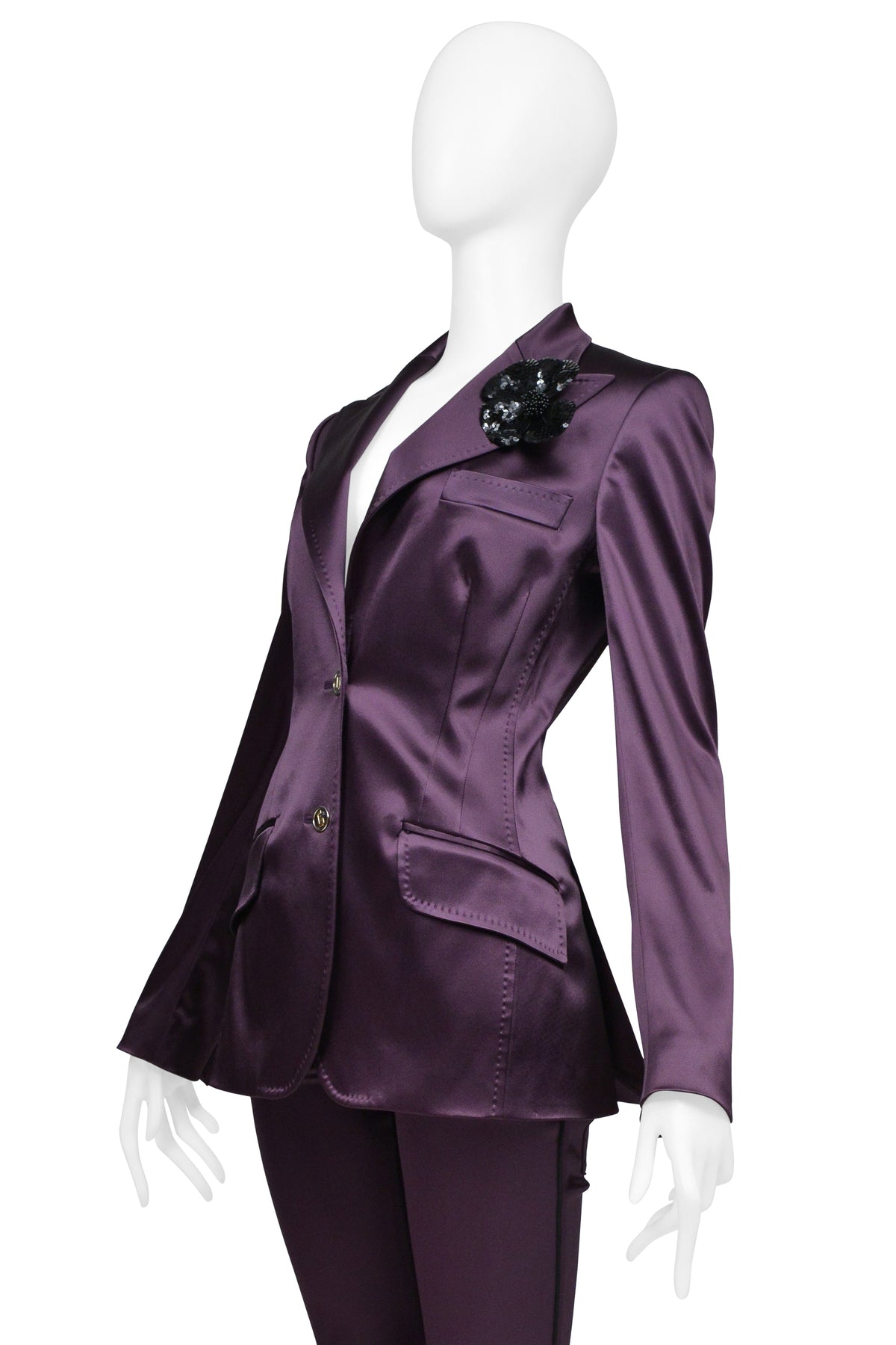 DOLCE & GABBANA PURPLE SATIN EVENING JACKET AND PANTS ENSEMBLE