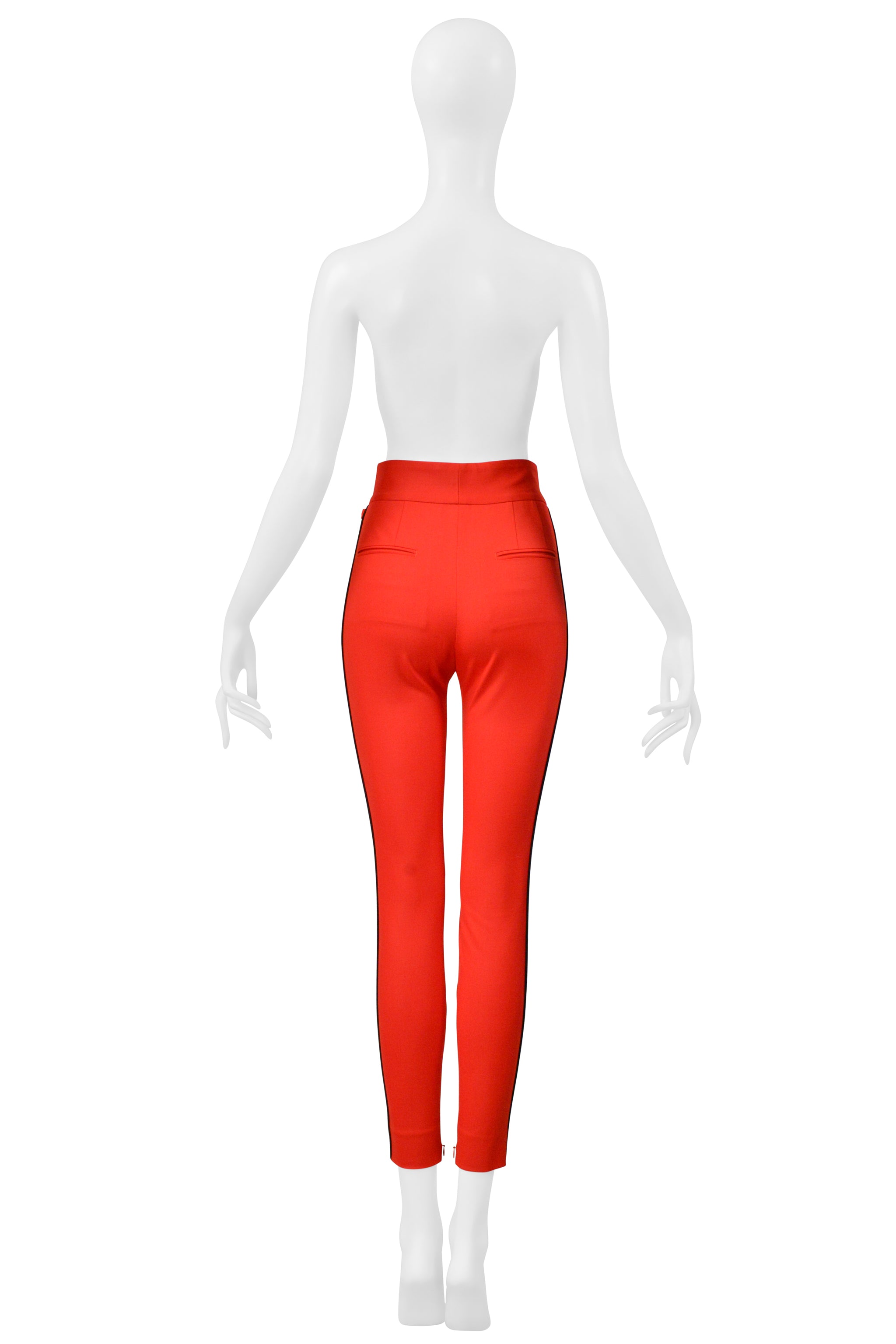 DOLCE & GABBANA RED SKINNY PANTS WITH BLACK PIPING AND LOGO