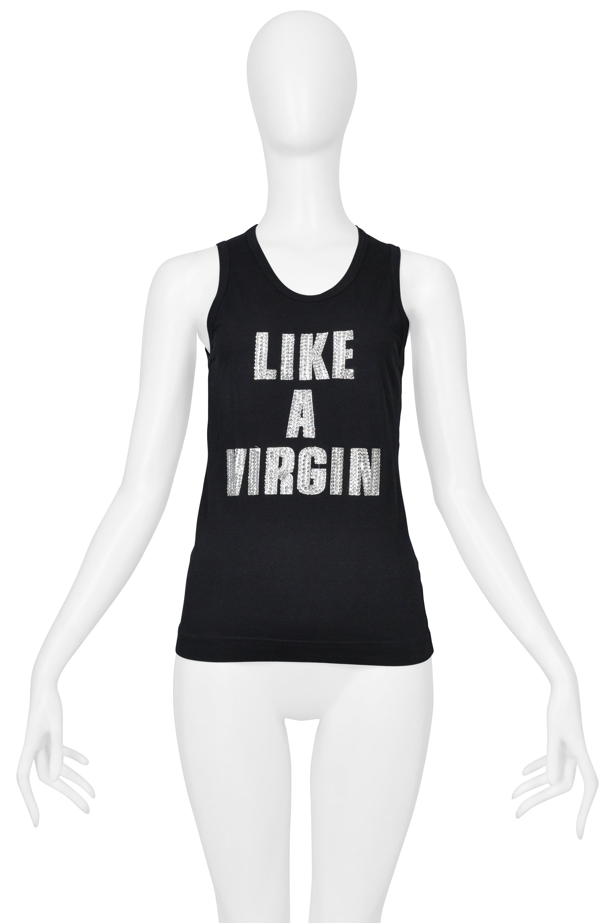 DOLCE & GABBANA RHINESTONE "LIKE A VIRGIN" BLACK TANK TOP