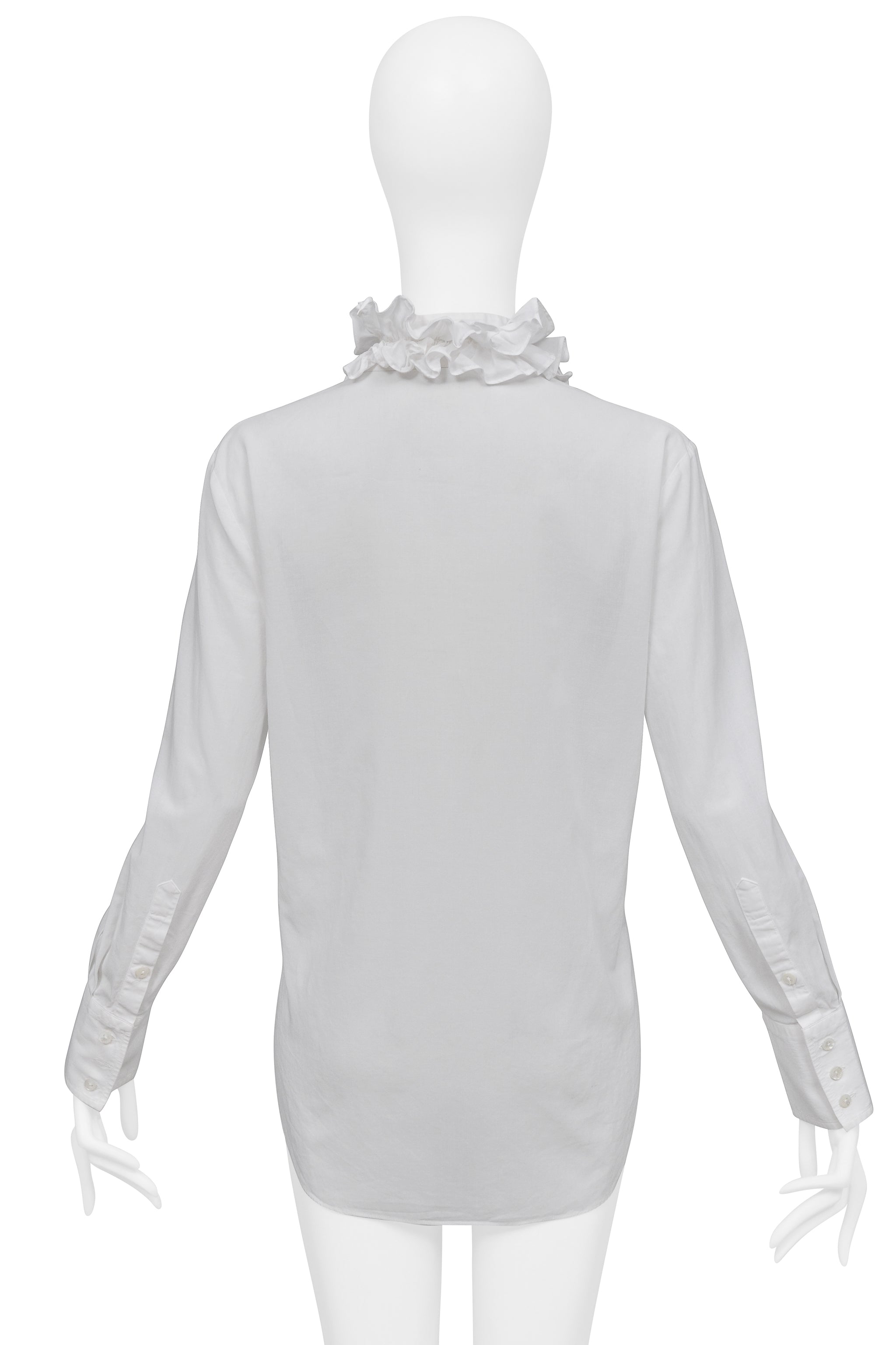 DOLCE & GABBANA WHITE BLOUSE WITH DEEP V NECKLINE & RUFFLES DOLCE & GABBANA WHITE BLOUSE WITH DEEP V NECKLINE & RUFFLES