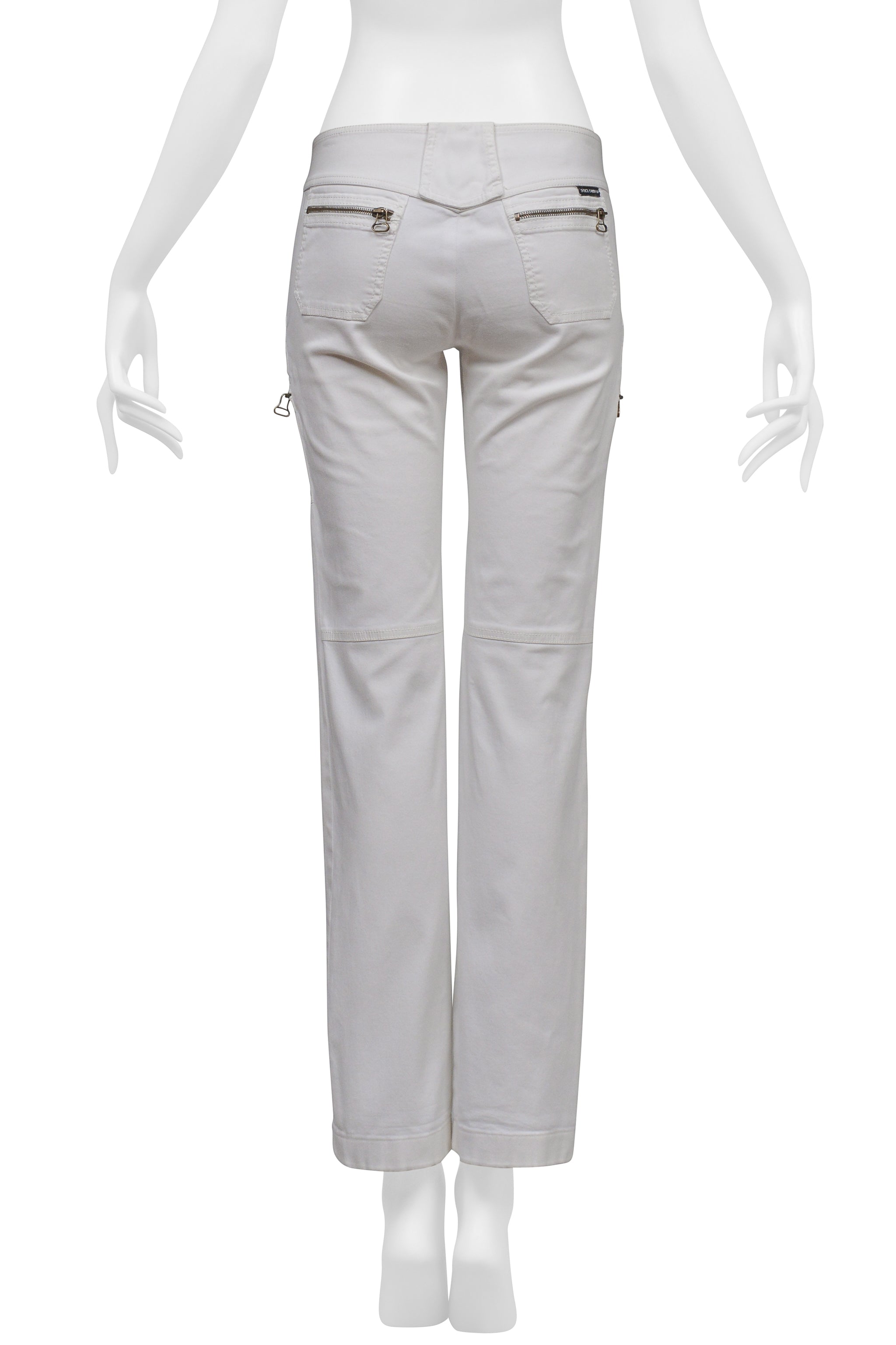 DOLCE & GABBANA WHITE CARGO PANTS WITH ZIPPERS