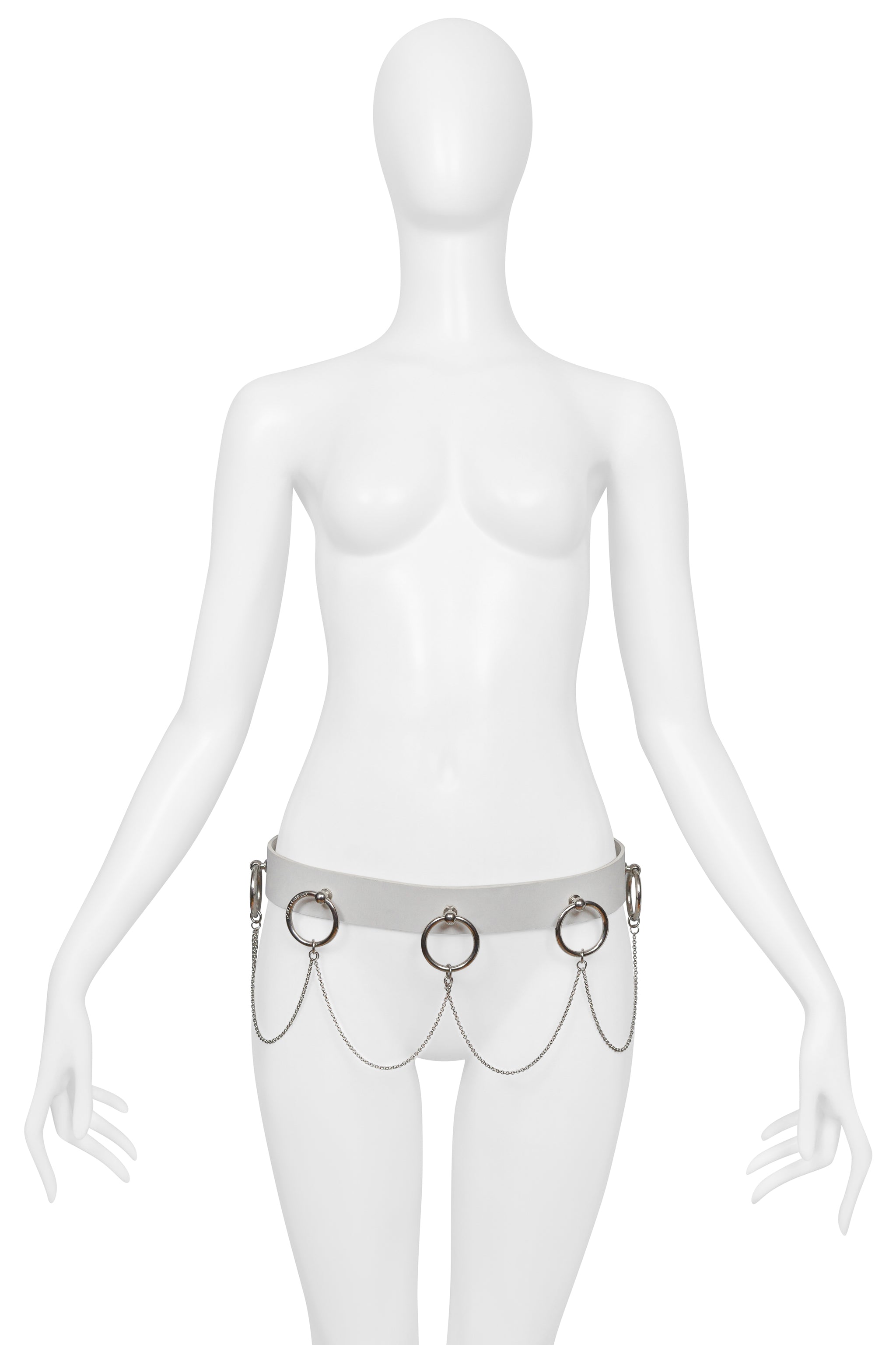 DOLCE & GABBANA WHITE LEATHER BONDAGE BELT WITH SILVER HARDWARE 2003