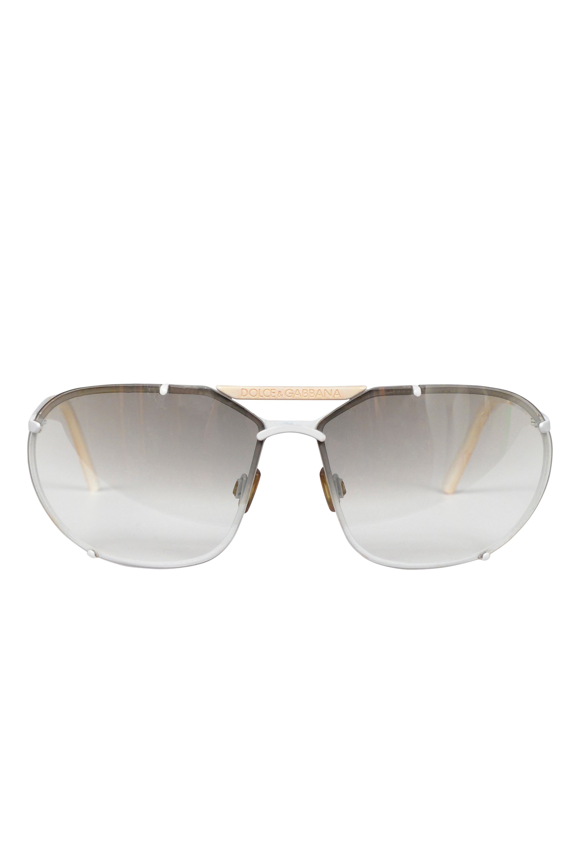 DOLCE & GABBANA WHITE OVERSIZED SUNGLASSES WITH BONE TRIM