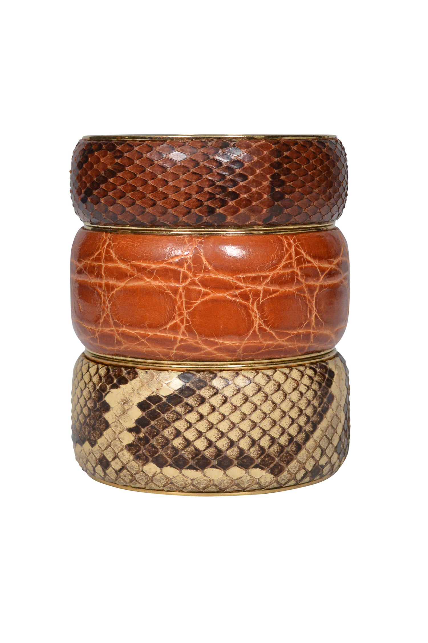DOLCE & GABBANA BROWN PYTHON- EFFECT LEATHER COVERED BRASS BANGLE BRACELET
