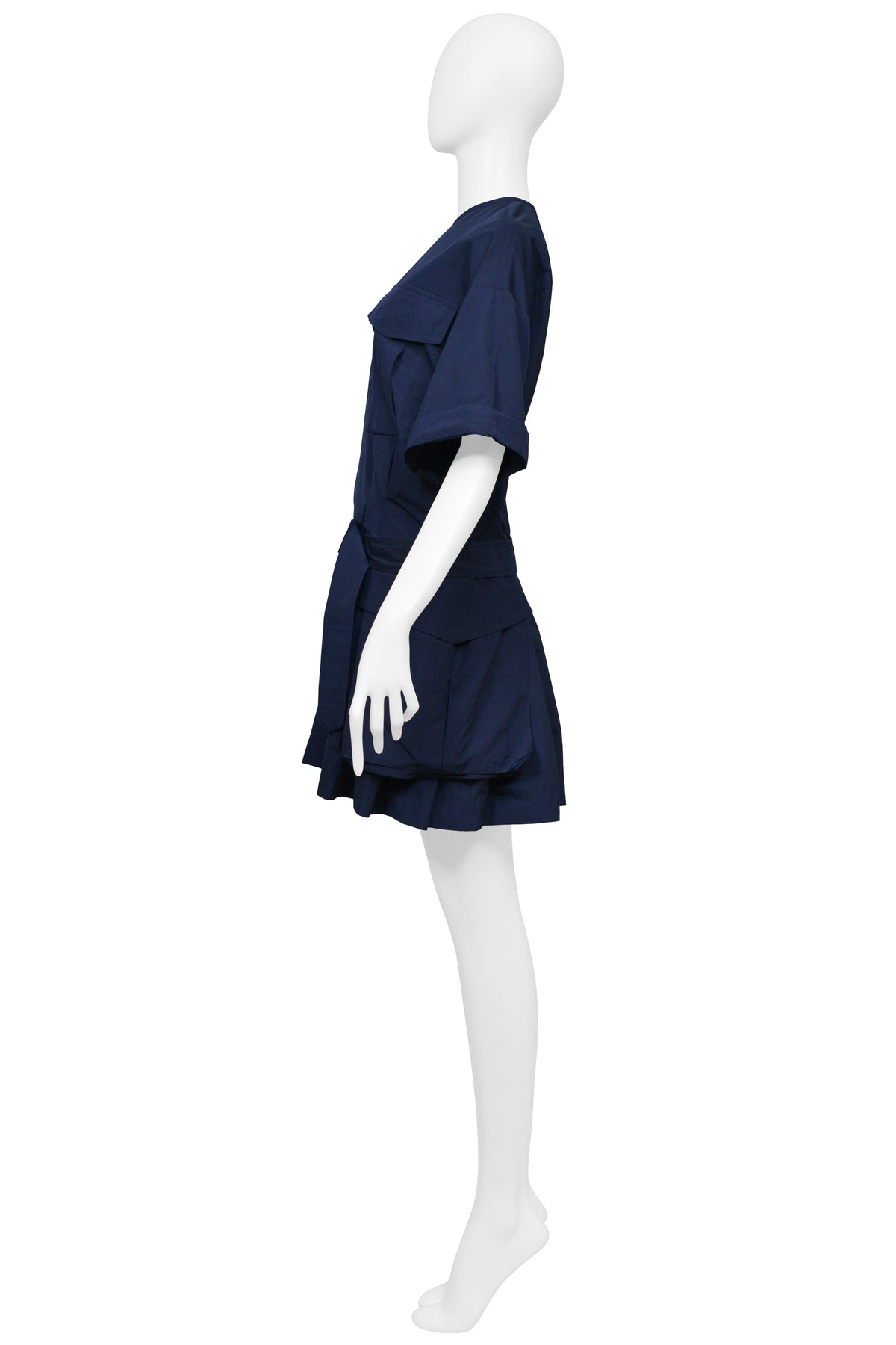 DRIES VAN NOTEN POPLIN NAVY DAY DRESS WITH BELT