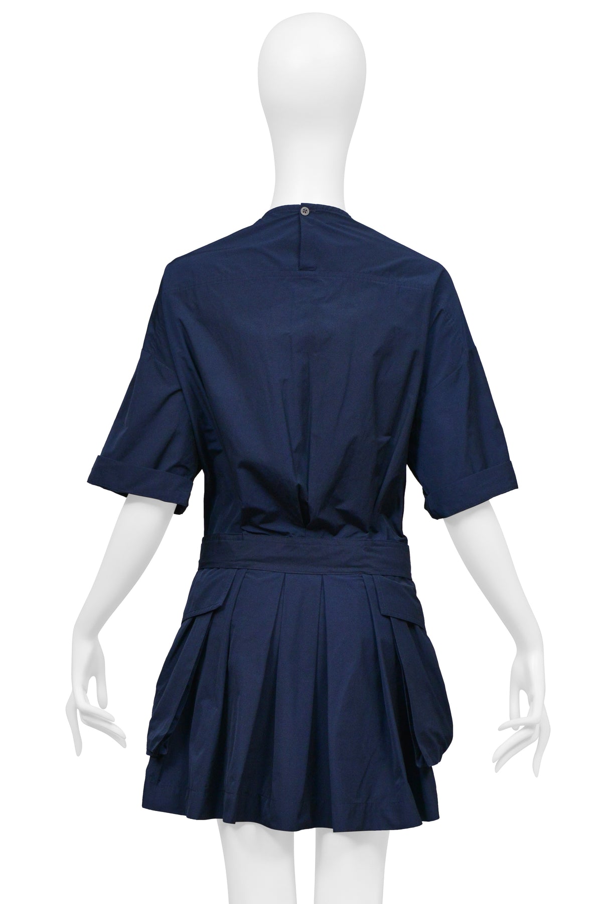 DRIES VAN NOTEN POPLIN NAVY DAY DRESS WITH BELT