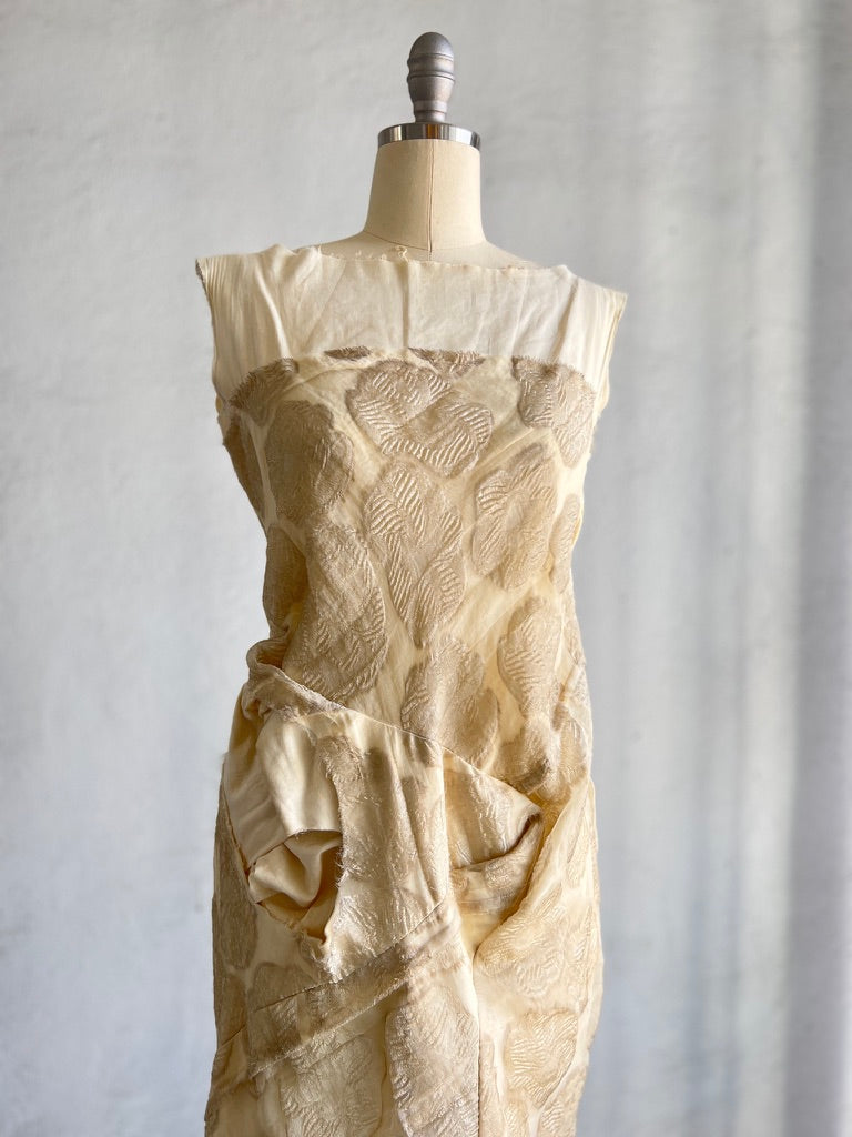 COMME DES GARCONS OFF-WHITE VINTAGE FLORAL & MUSLIN DECONSTRUCTED GOWN 1997
