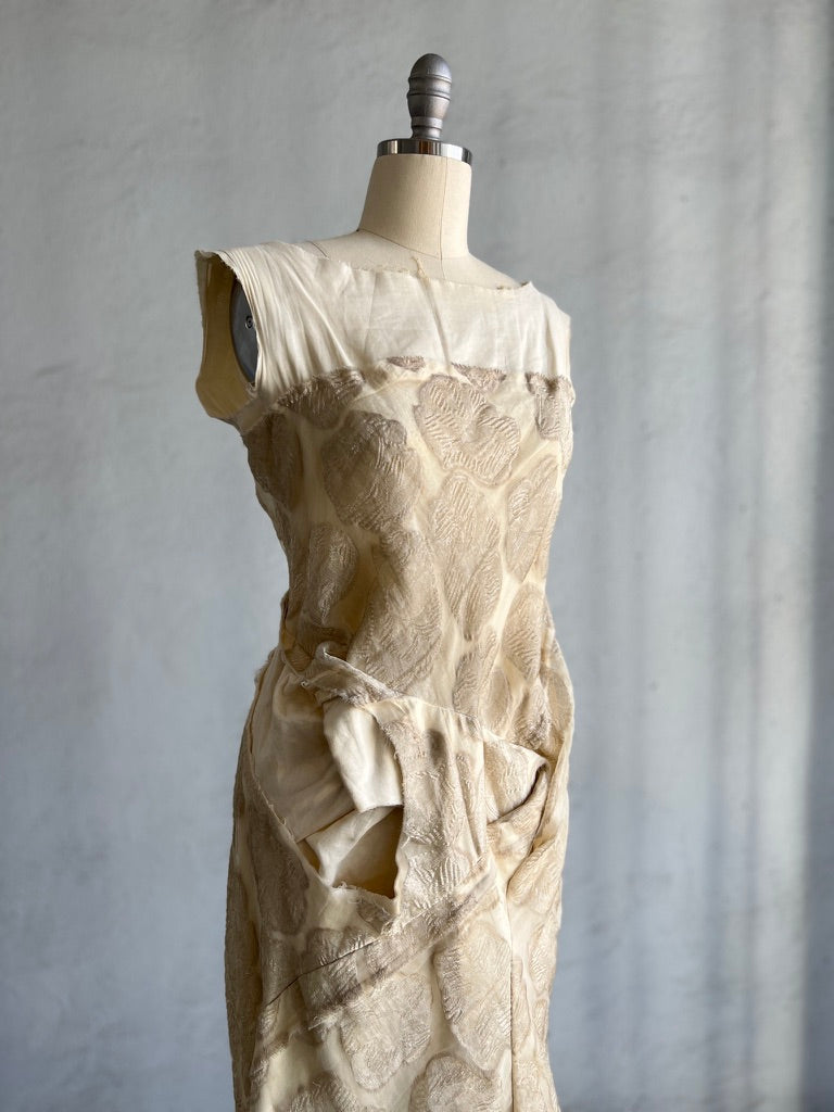 COMME DES GARCONS OFF-WHITE VINTAGE FLORAL & MUSLIN DECONSTRUCTED GOWN 1997