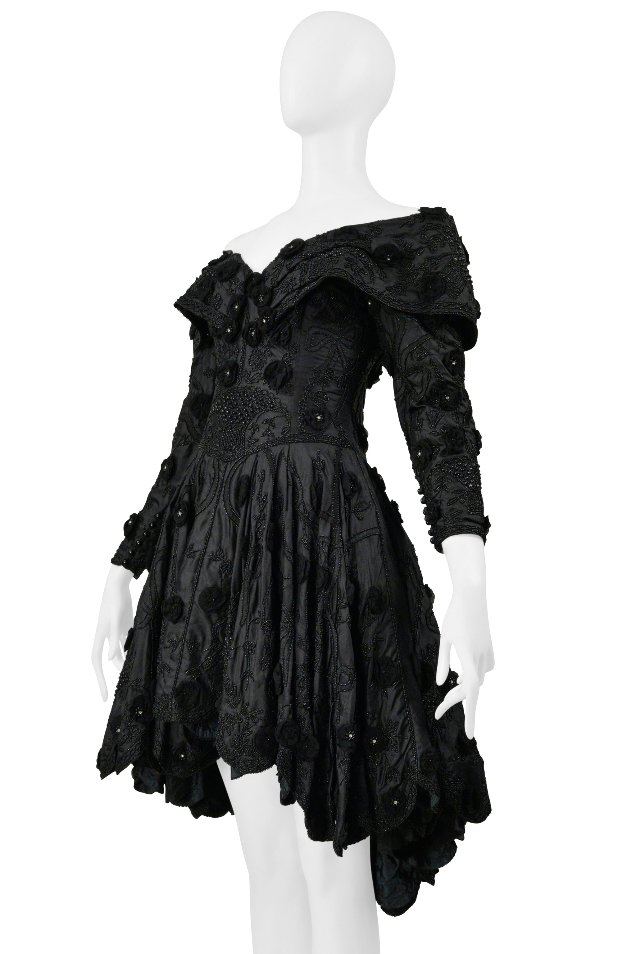 EAVIS & BROWN BLACK BEADED COCKTAIL DRESS