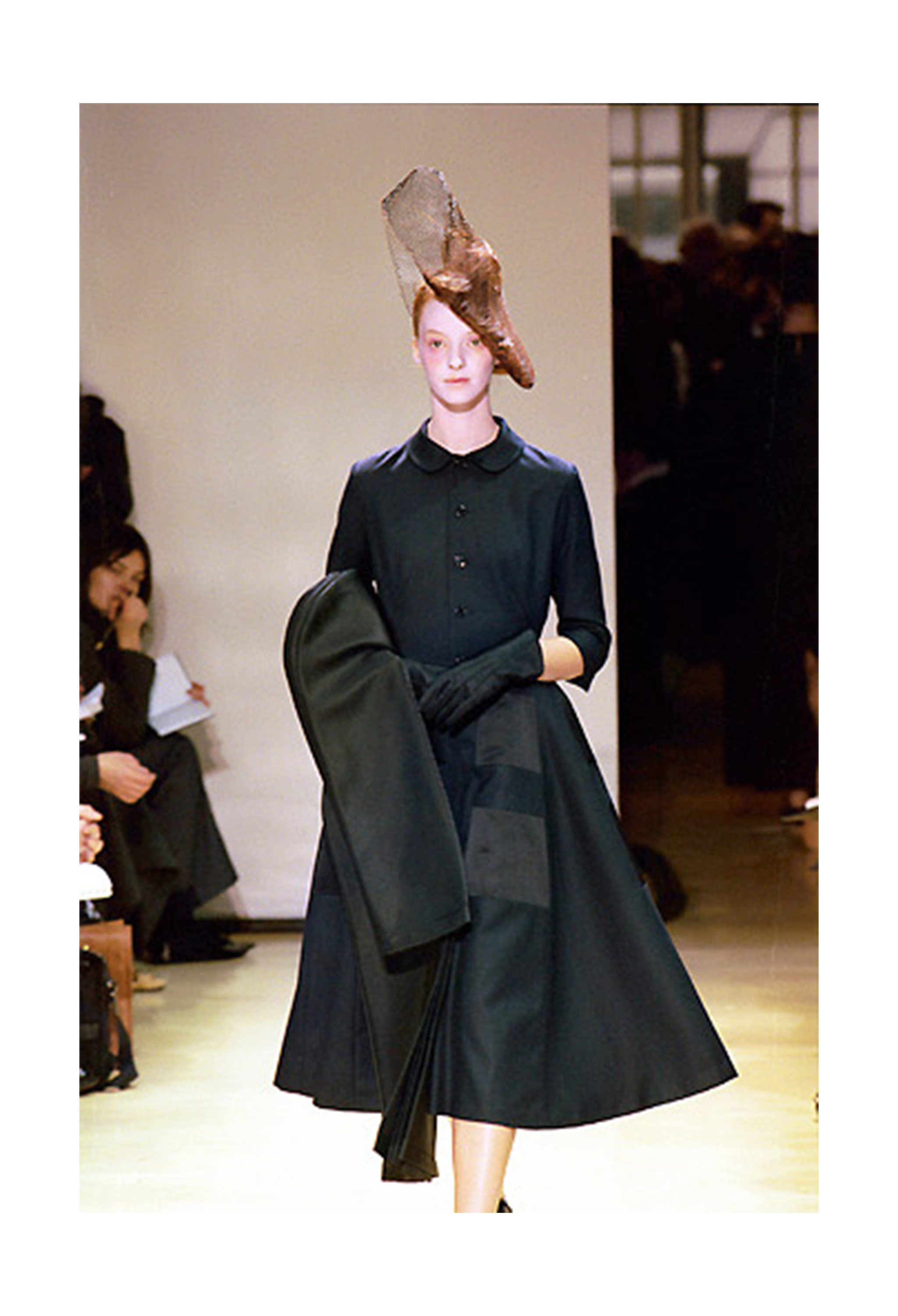 JUNYA WATANABE BLACK SATIN ARCHITECTURAL EVENING COAT WITH CARRY CASE 1999-2000