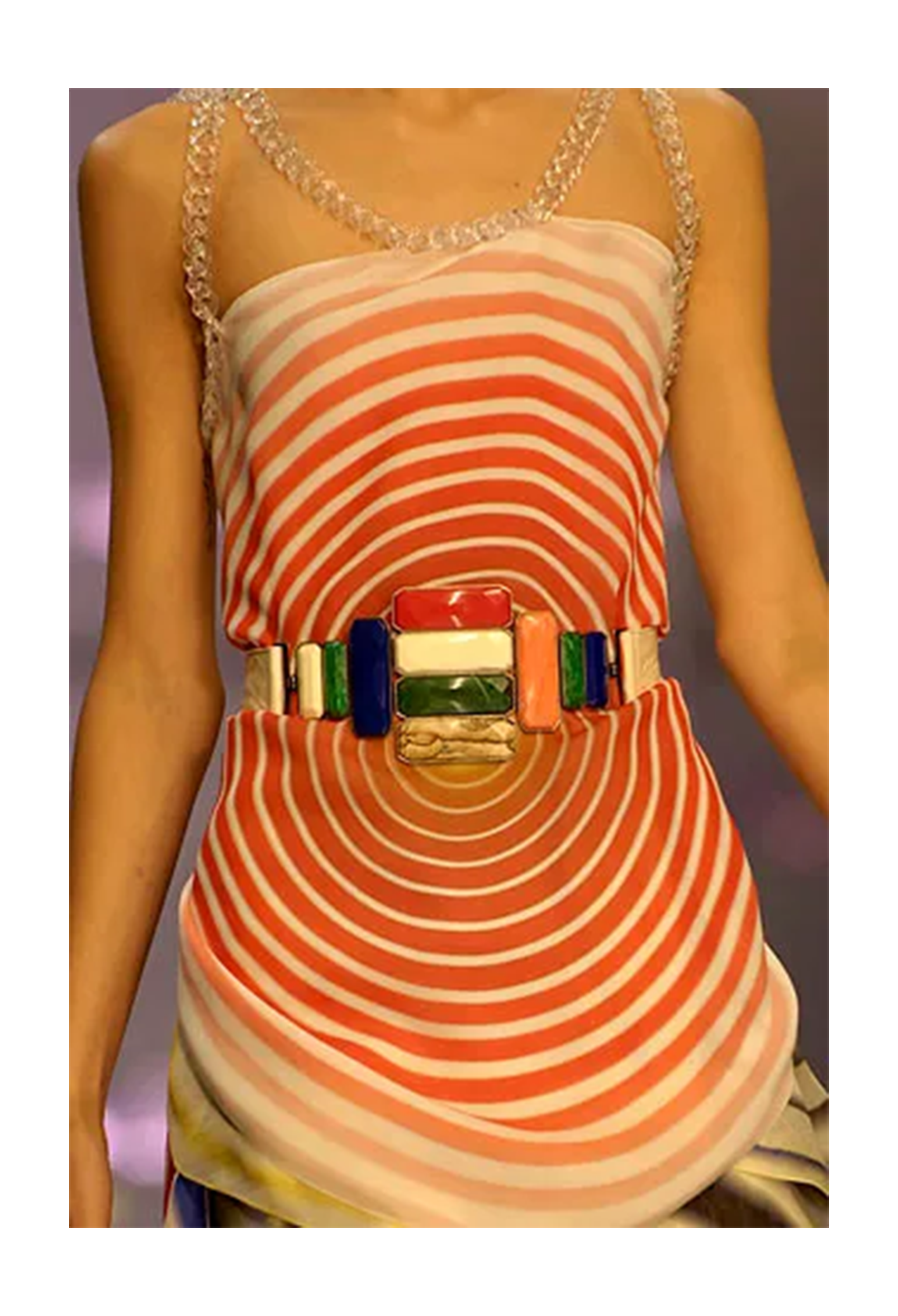 FENDI BY KARL LAGERFELD 2008 ORANGE AND WHITE BACKLESS SILK CHIFFON SCARF TOP