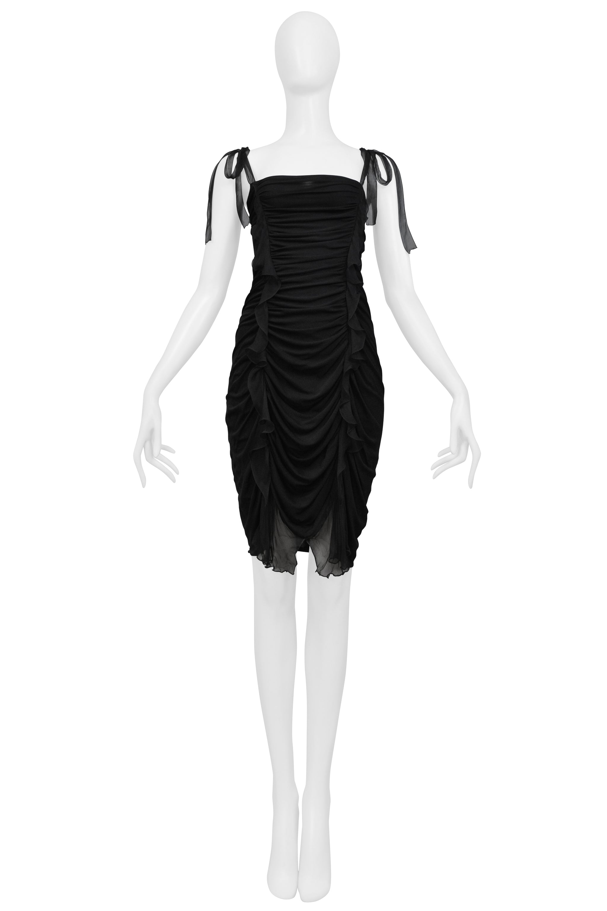 UNGARO BY GIAMBATTISTA VALLI BLACK SILK RUCHED DRESS 2003