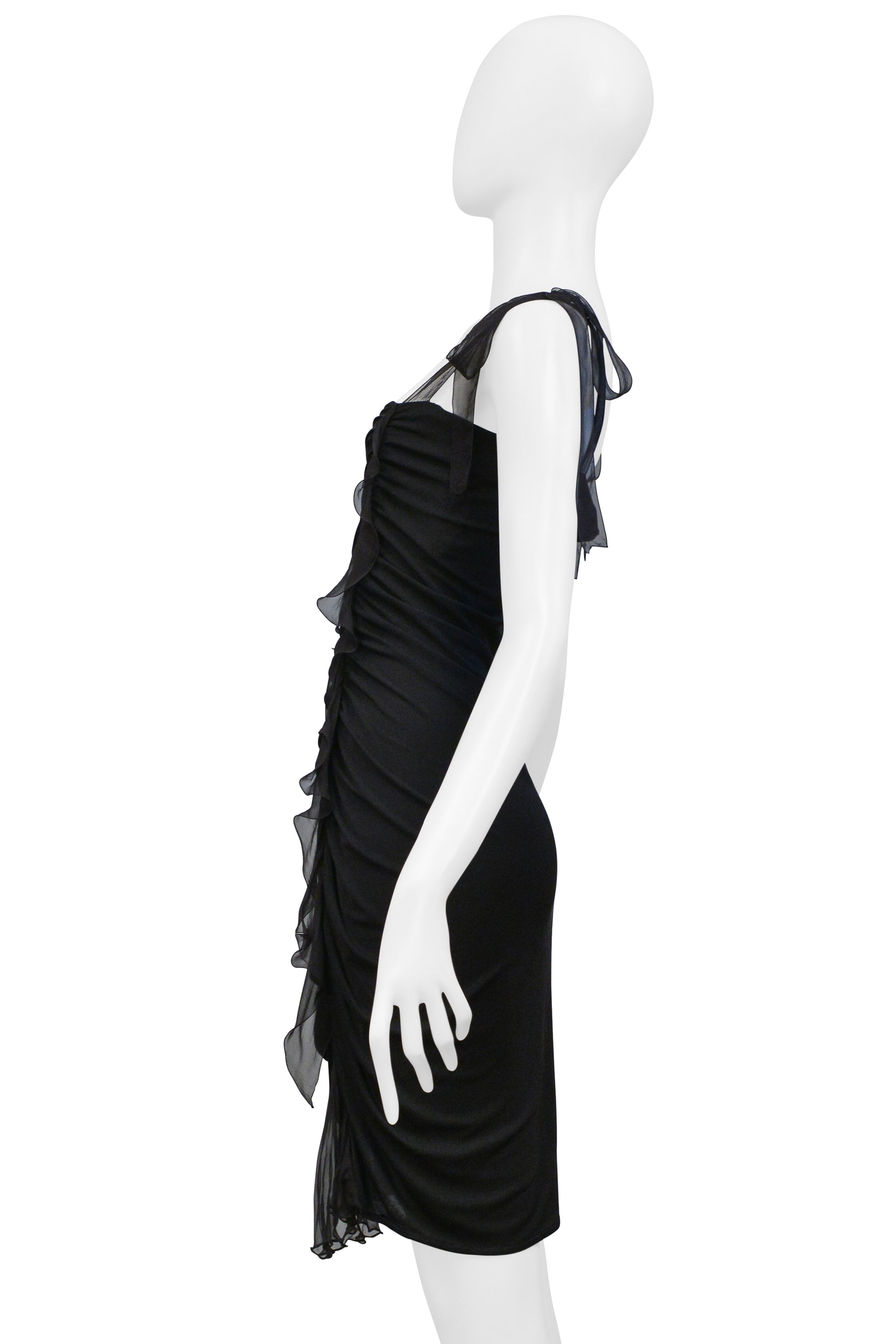 UNGARO BY GIAMBATTISTA VALLI BLACK SILK RUCHED DRESS 2003