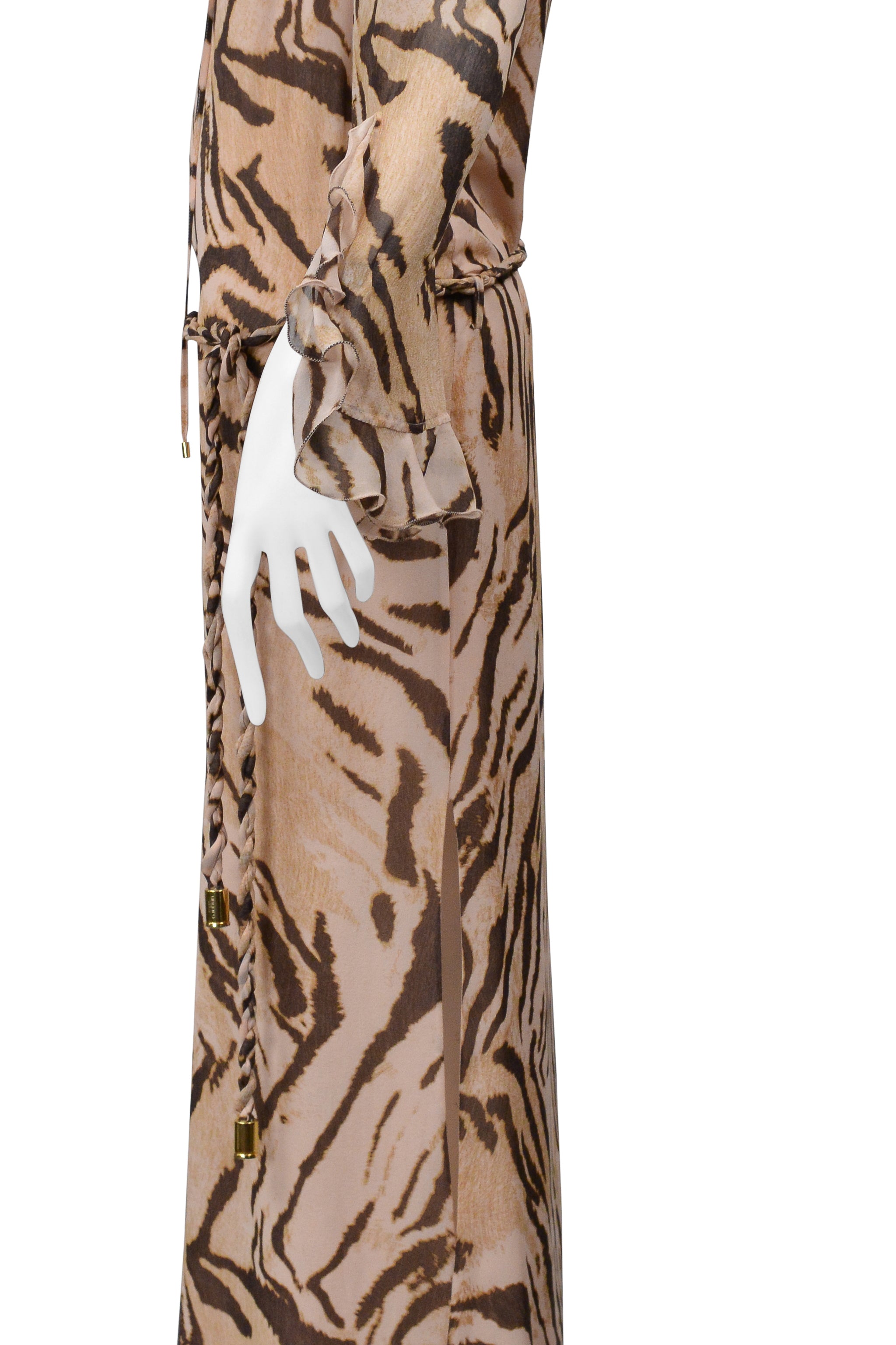 UNGARO BY GIAMBATTISTA VALLI SILK ANIMAL PRINT CAFTAN DRESS WITH RUFFLES