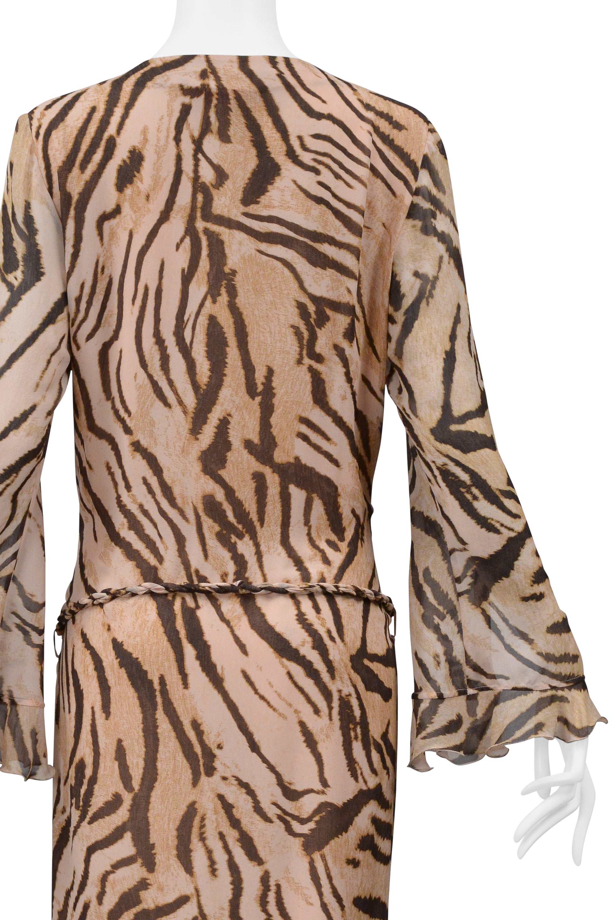 UNGARO BY GIAMBATTISTA VALLI SILK ANIMAL PRINT CAFTAN DRESS WITH RUFFLES