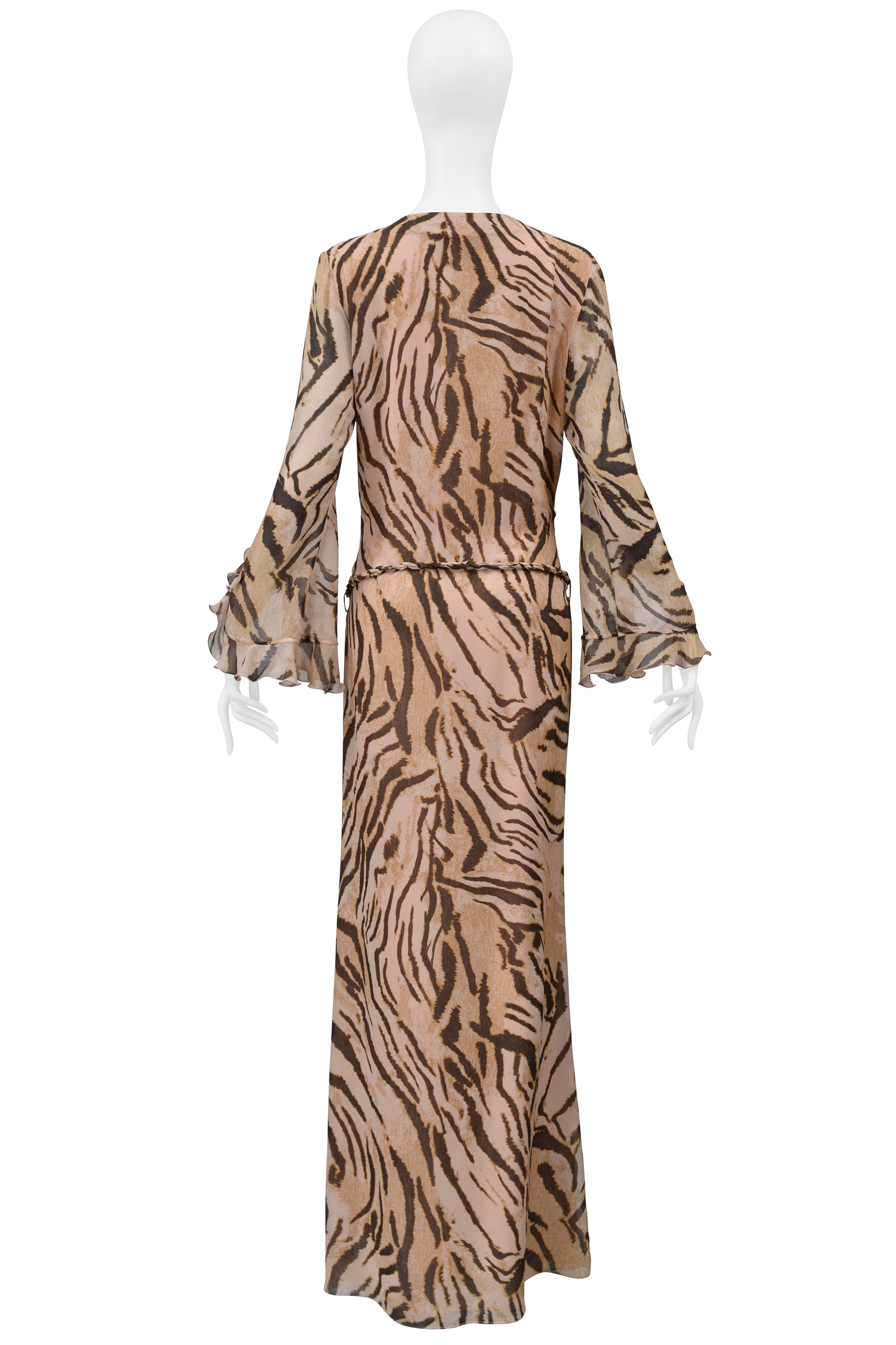 UNGARO BY GIAMBATTISTA VALLI SILK ANIMAL PRINT CAFTAN DRESS WITH RUFFLES