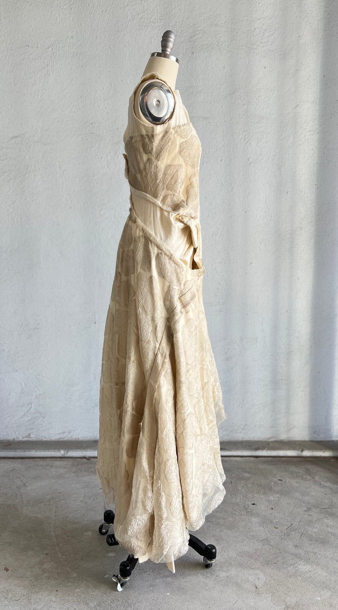 COMME DES GARCONS OFF-WHITE VINTAGE FLORAL & MUSLIN DECONSTRUCTED GOWN 1997