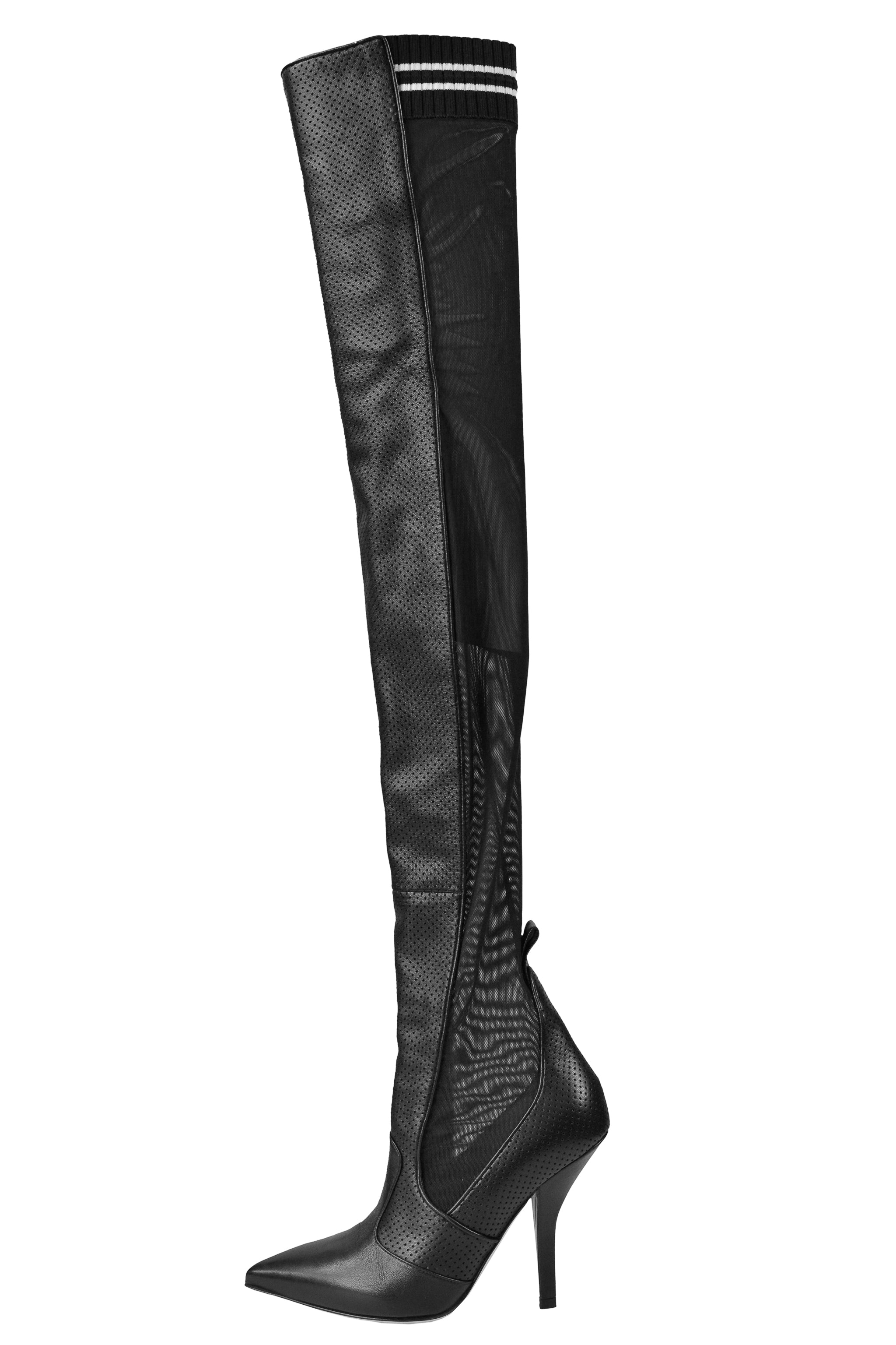 FENDI BLACK PERFORATED & MESH THIGH HIGH BOOTS 2017