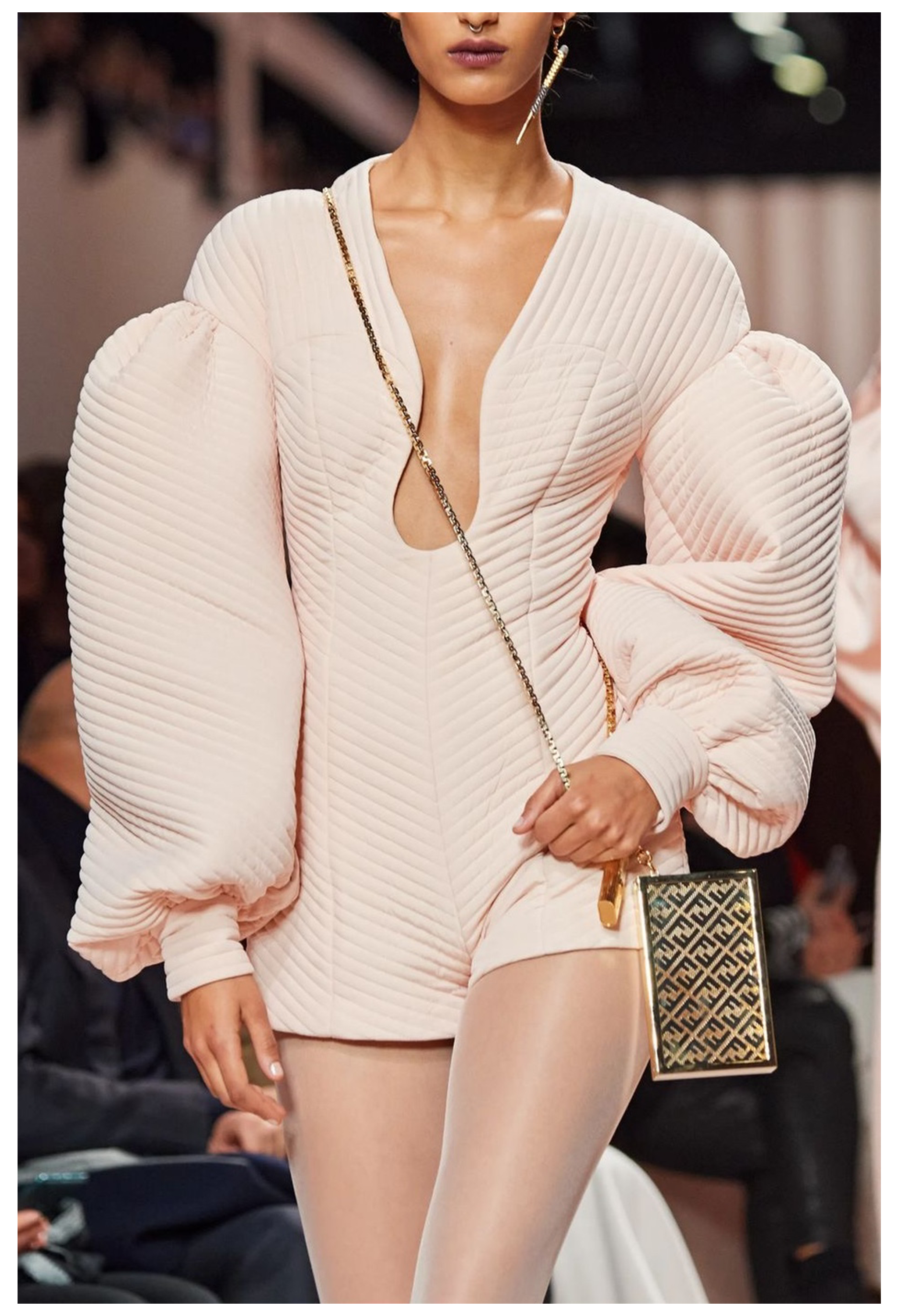 FENDI PINK PADDED ARCHITECTURAL MINI ROMPER 2020