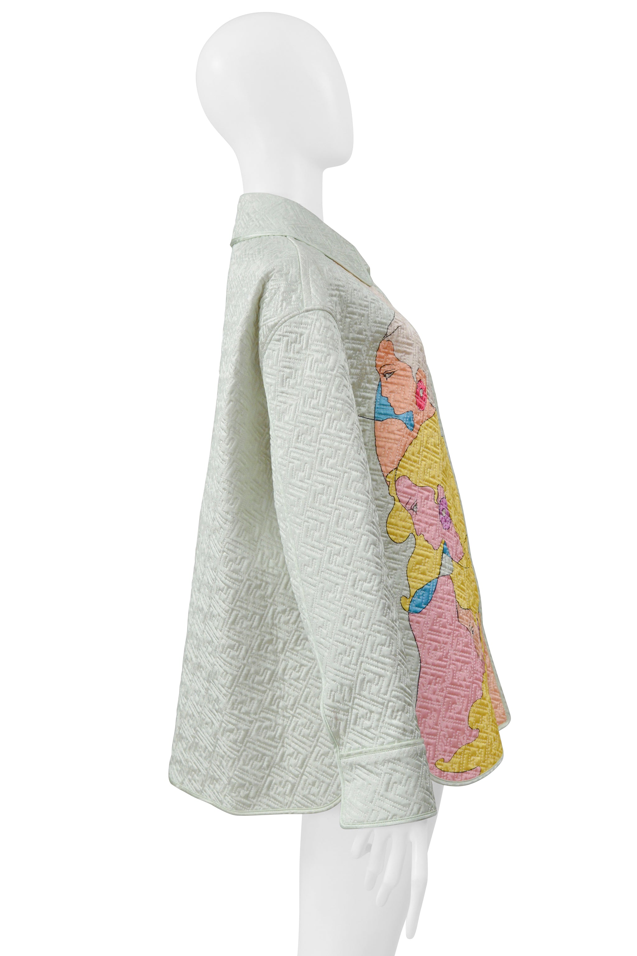 FENDI QUILTED MINT JACKET WITH THREE FACES PRINT 2022