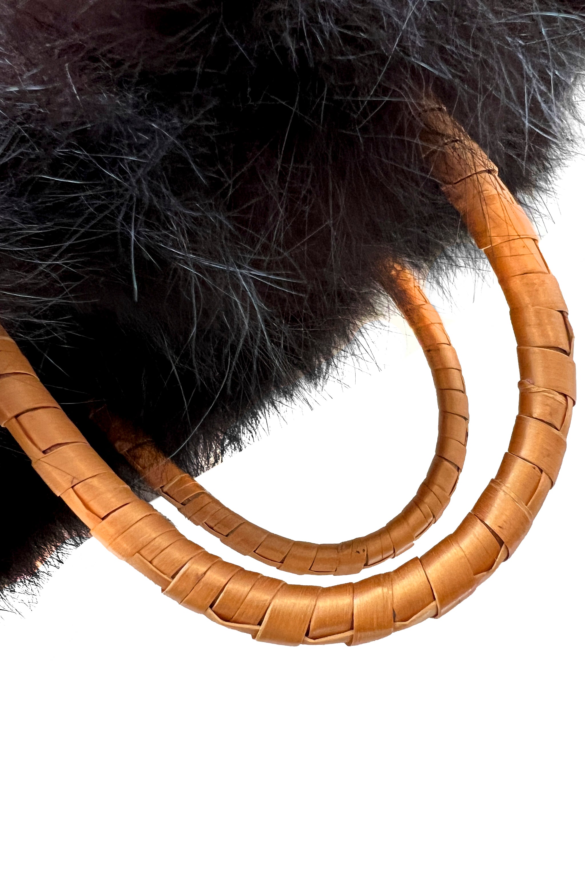 FENDI BLACK FUR WOVEN BAG