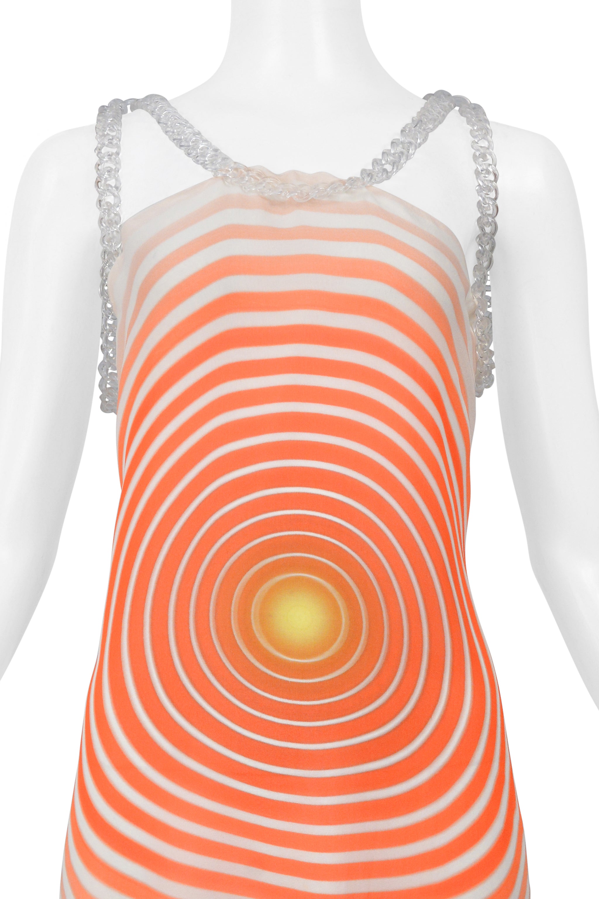 FENDI BY KARL LAGERFELD 2008 ORANGE AND WHITE BACKLESS SILK CHIFFON SCARF TOP