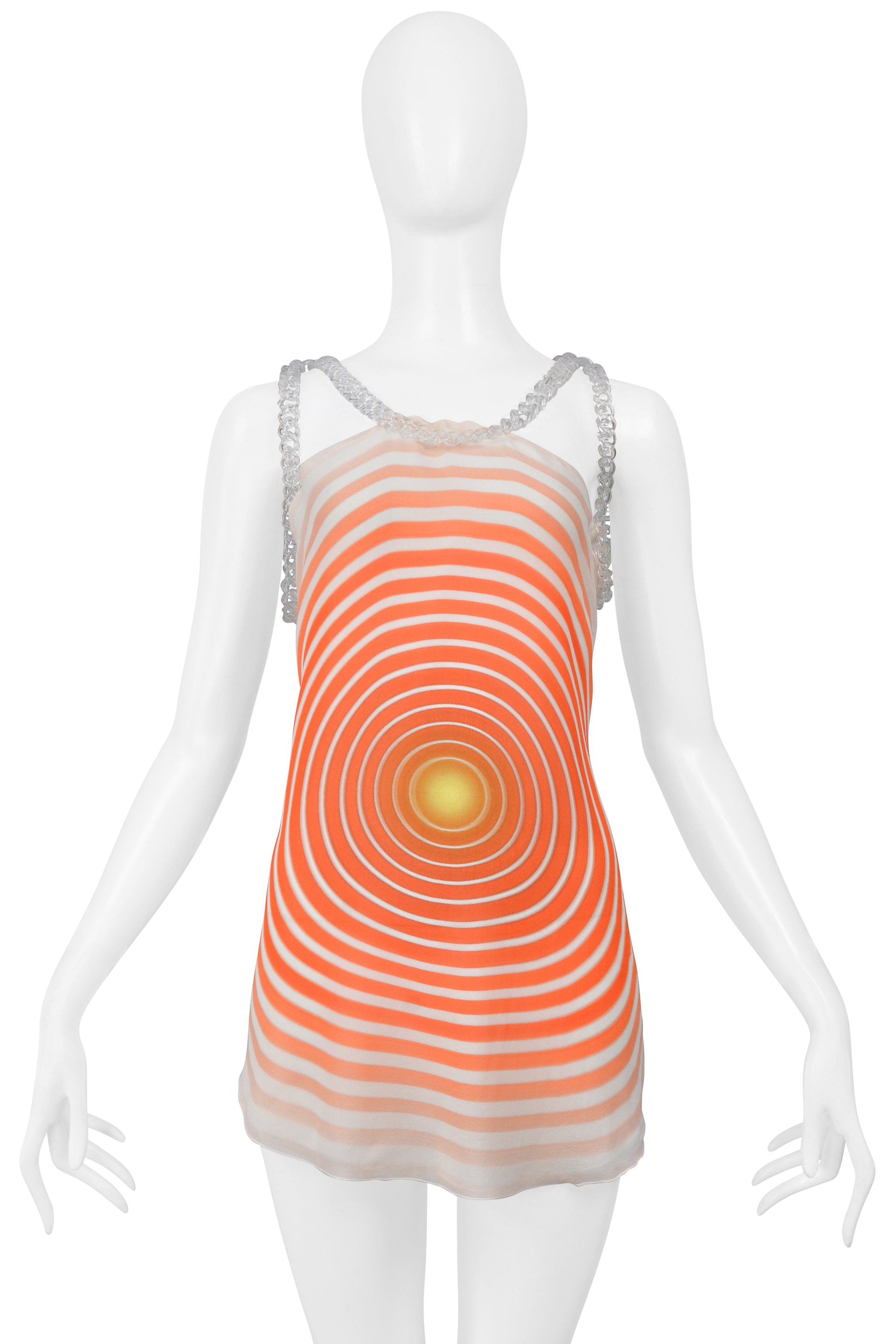 FENDI BY KARL LAGERFELD 2008 ORANGE AND WHITE BACKLESS SILK CHIFFON SCARF TOP