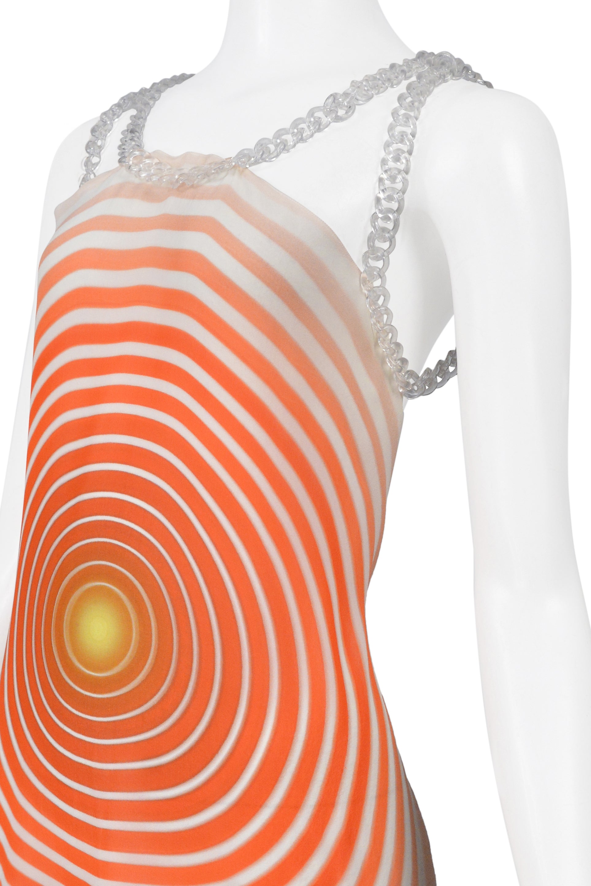 FENDI BY KARL LAGERFELD 2008 ORANGE AND WHITE BACKLESS SILK CHIFFON SCARF TOP