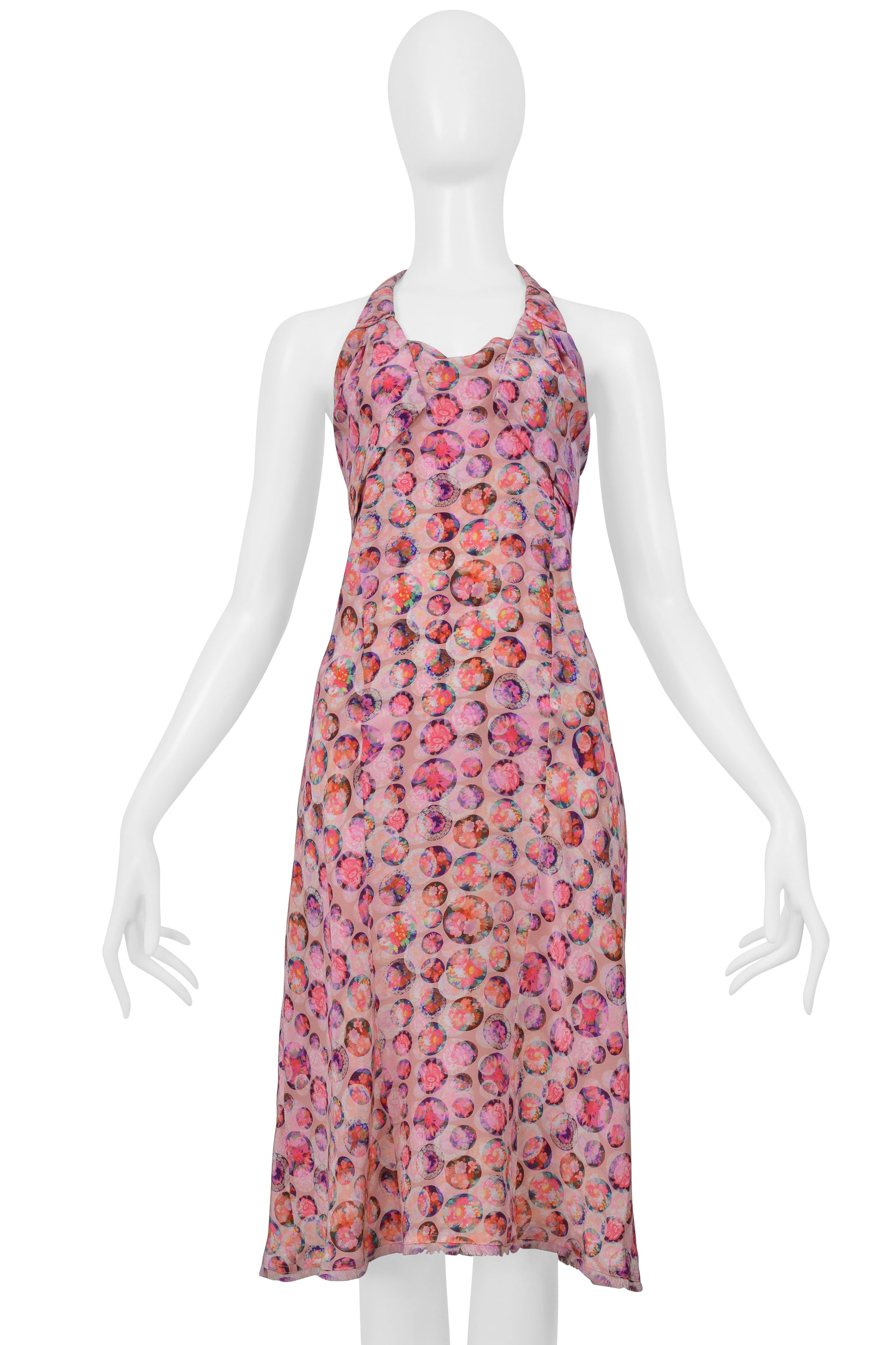 FENDI PINK FLORAL PRINTED SILK HALTER DRESS
