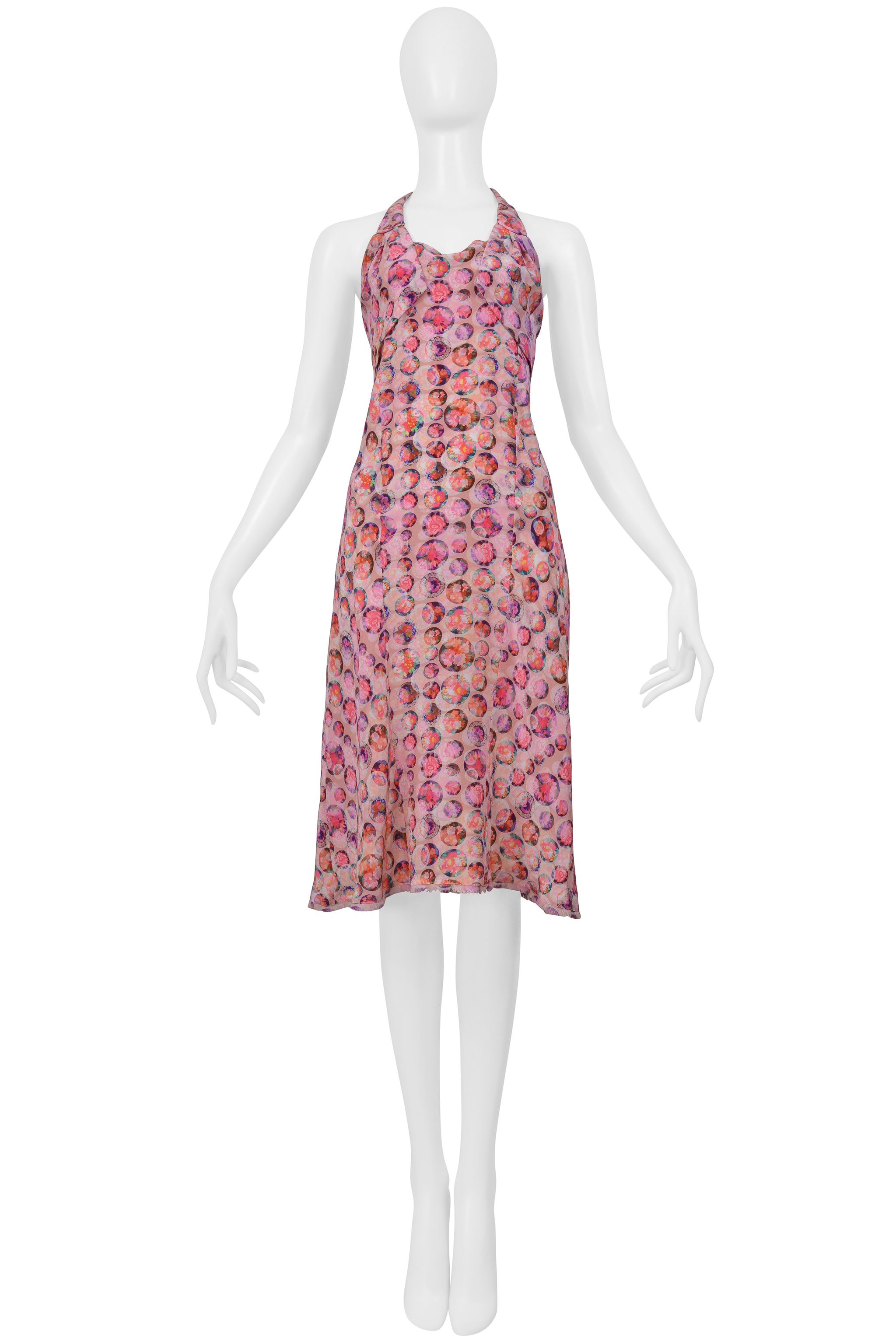 FENDI PINK FLORAL PRINTED SILK HALTER DRESS