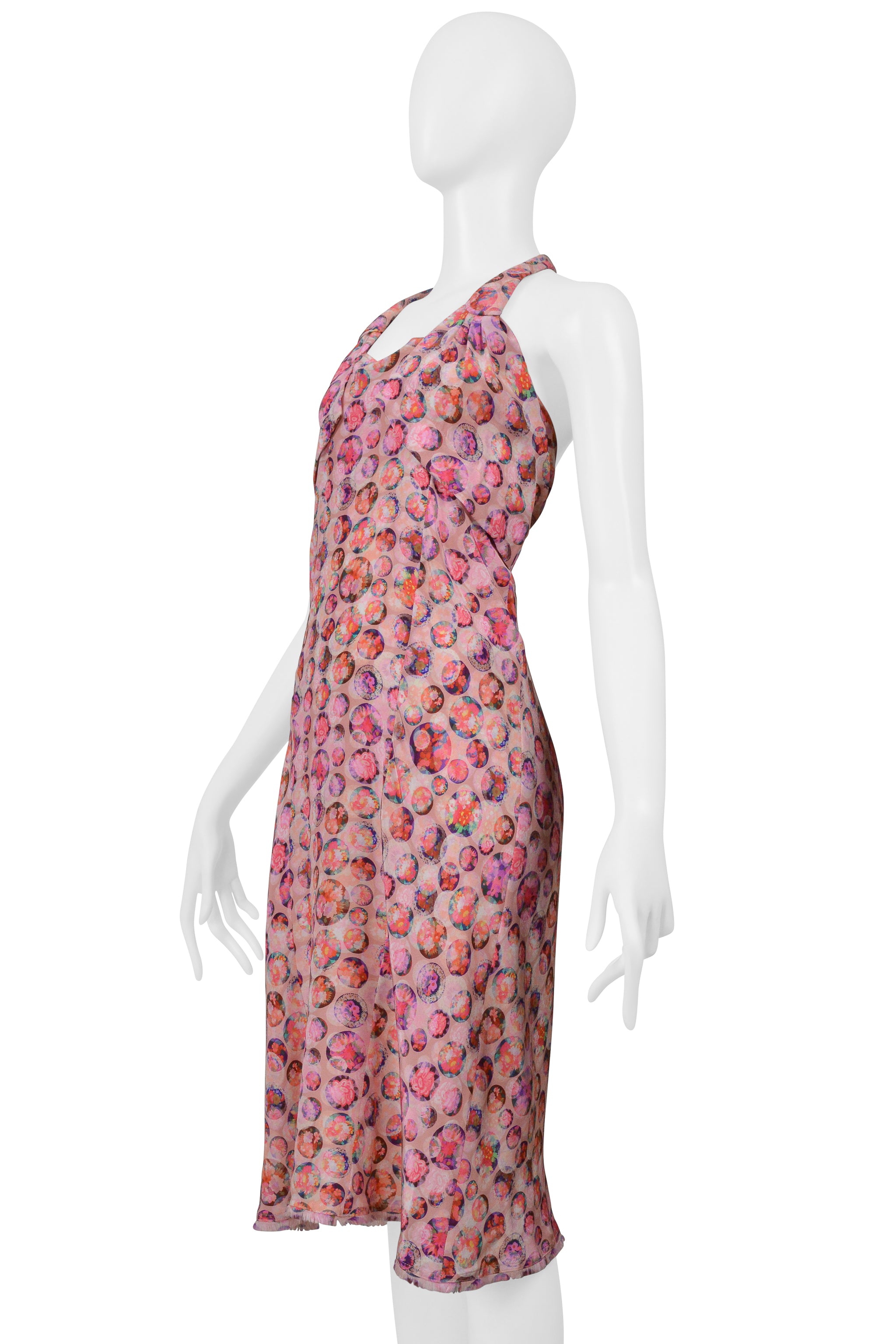 FENDI PINK FLORAL PRINTED SILK HALTER DRESS