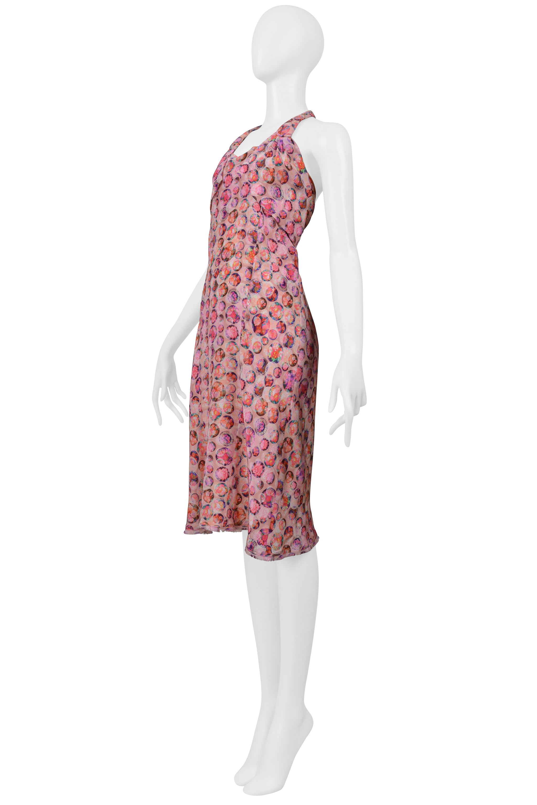 FENDI PINK FLORAL PRINTED SILK HALTER DRESS
