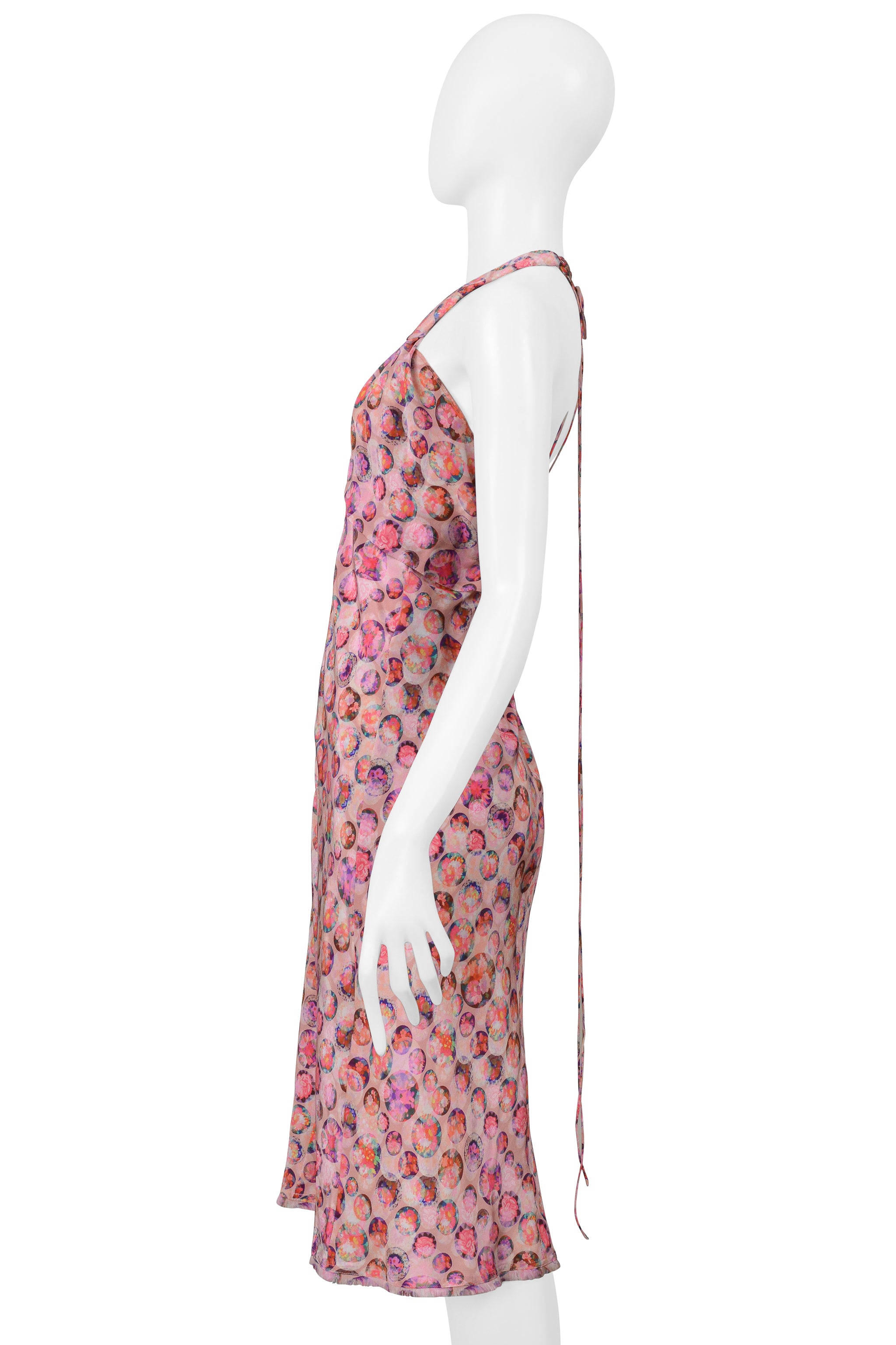 FENDI PINK FLORAL PRINTED SILK HALTER DRESS