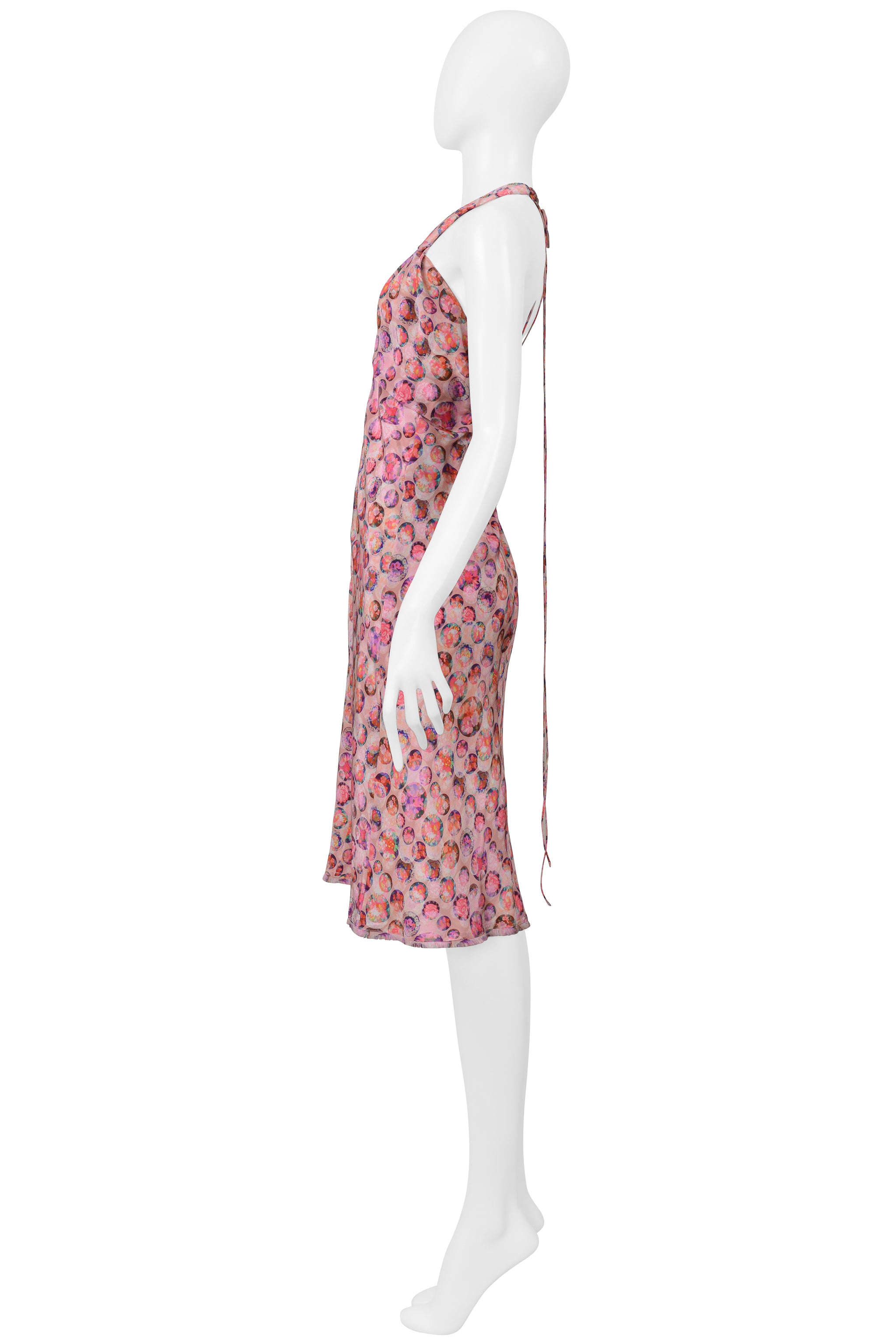 FENDI PINK FLORAL PRINTED SILK HALTER DRESS