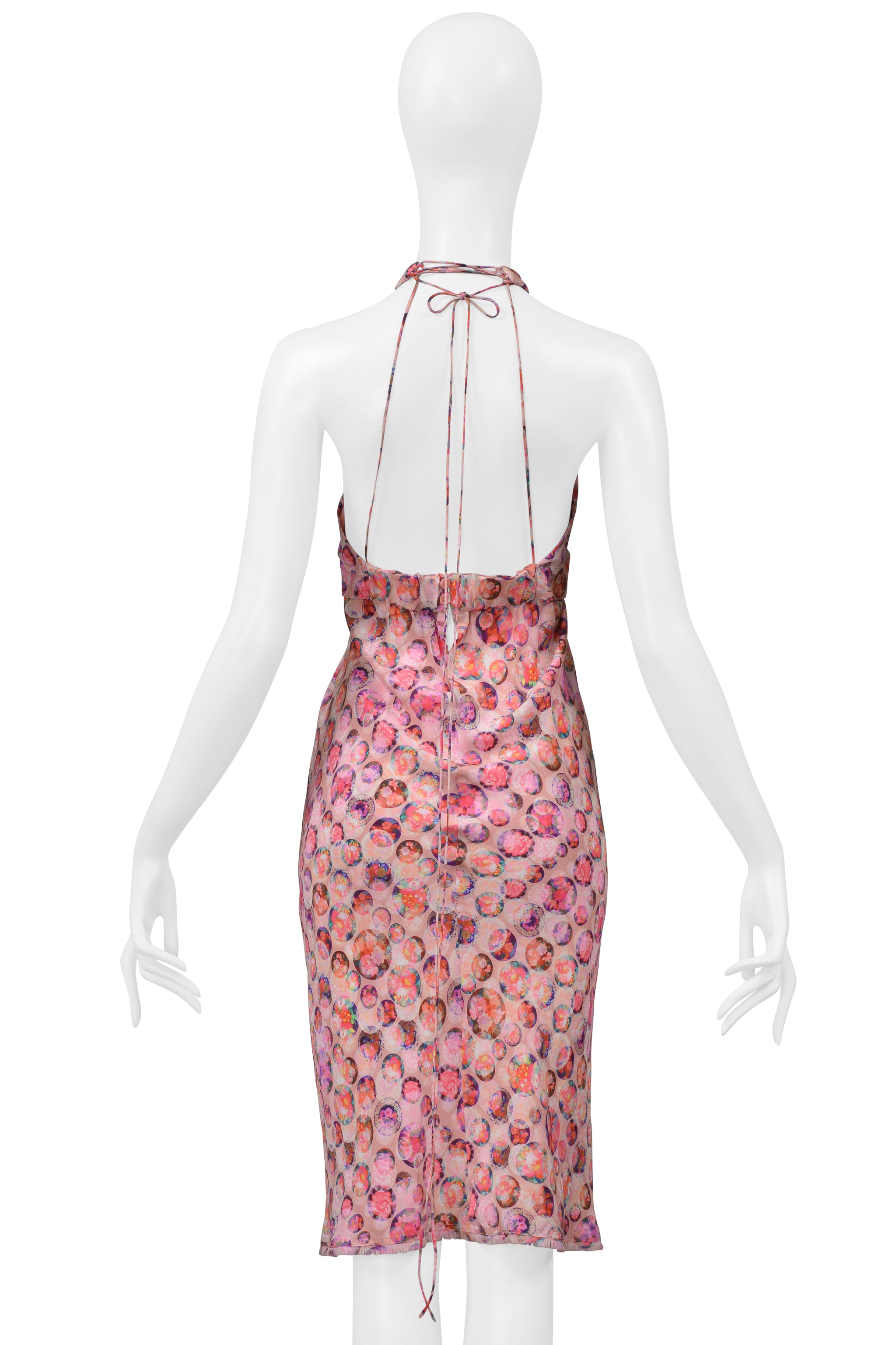 FENDI PINK FLORAL PRINTED SILK HALTER DRESS