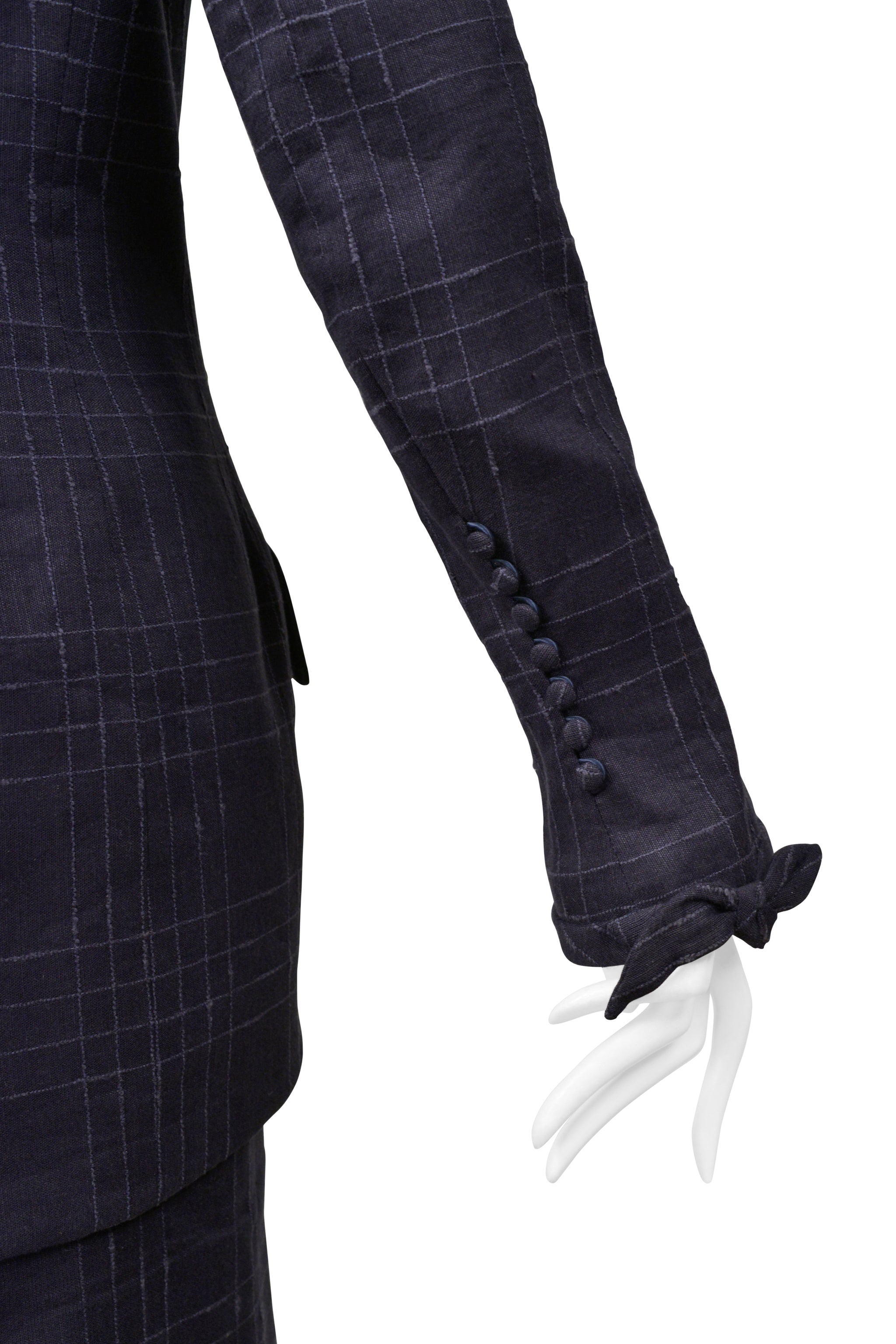 JOHN GALLIANO NAVY BLUE WINDOWPANE PLAID SKIRT SUIT 1999