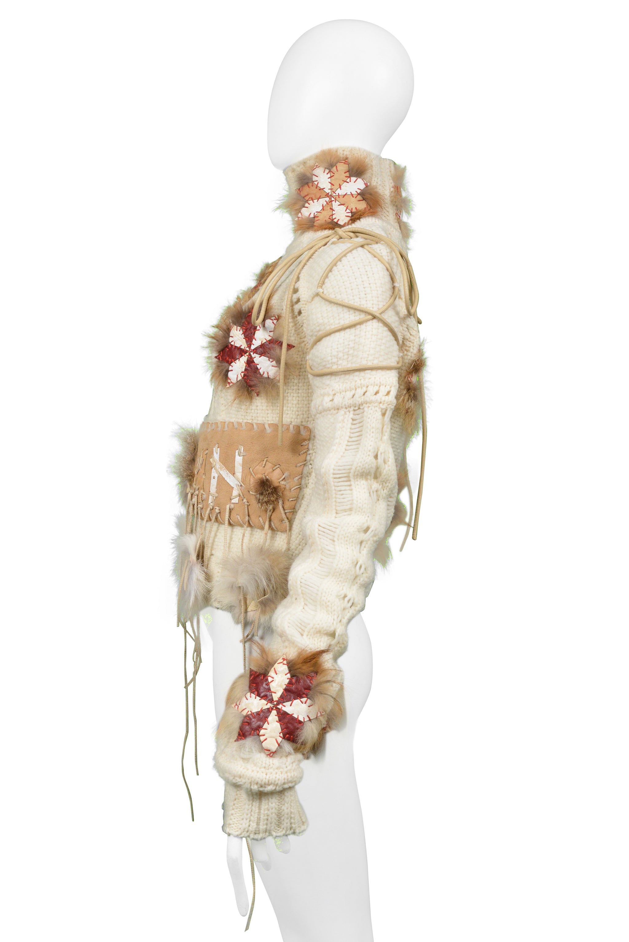 JOHN GALLIANO IMPORTANT "JOHN GALLIANO" FUR & LEATHER RUNWAY SWEATER 2002