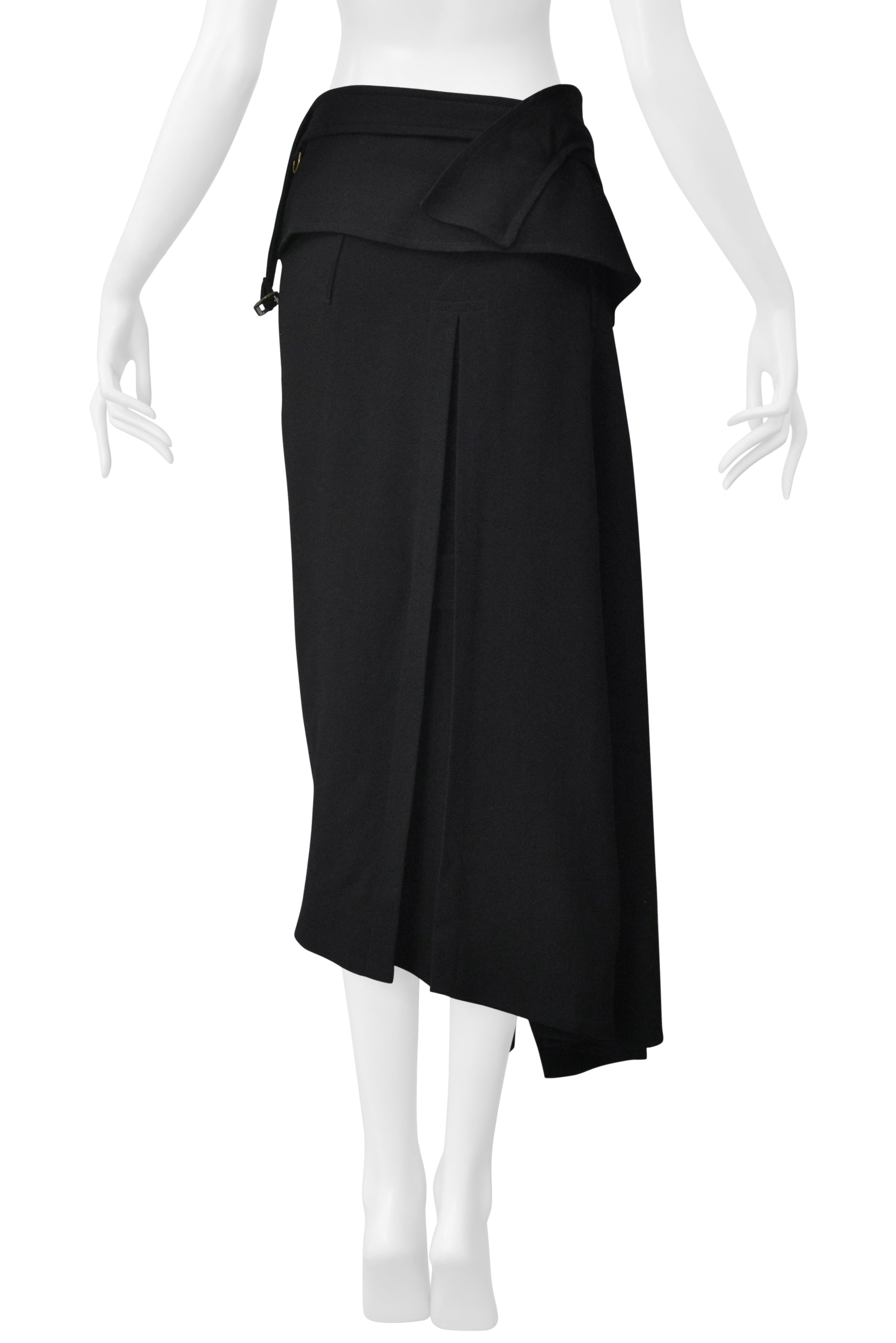 JOHN GALLIANO BLACK WOOL TRENCH WRAP SKIRT FW 1999