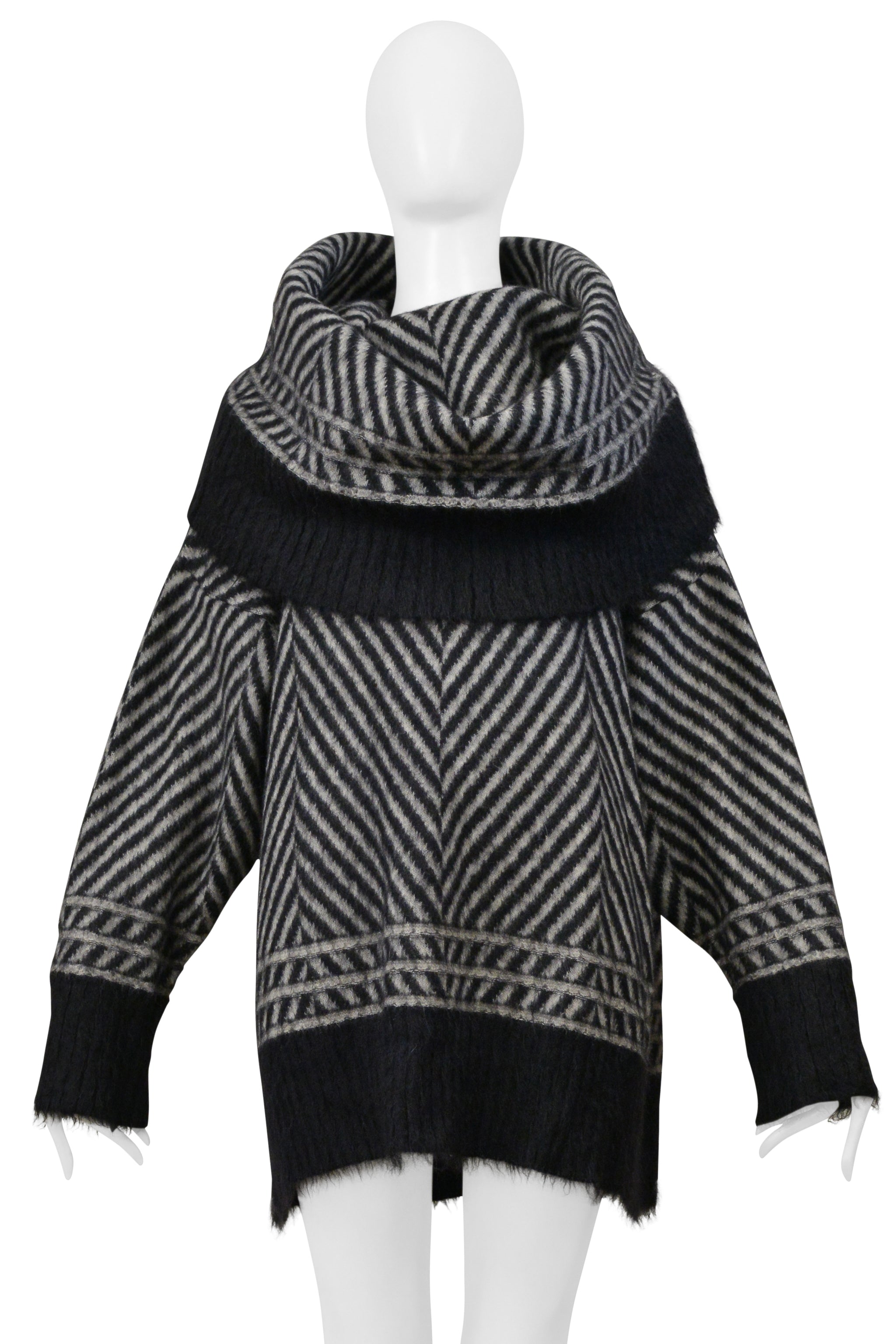 JOHN GALLIANO BLACK AND GRAY CHEVRON MOHAIR SWEATER WITH OVERSIZED NECK 1999