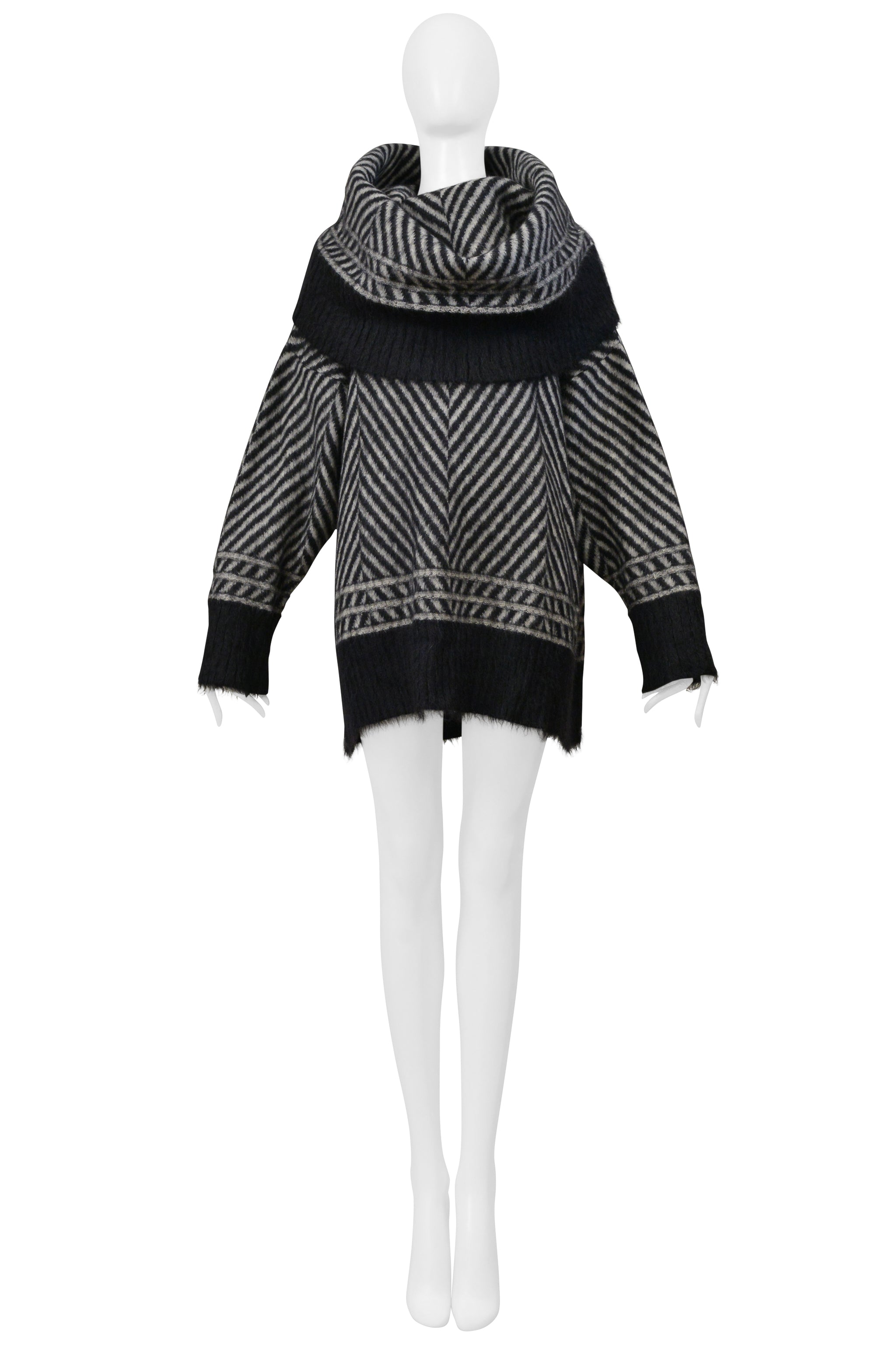 JOHN GALLIANO BLACK AND GRAY CHEVRON MOHAIR SWEATER WITH OVERSIZED NECK 1999