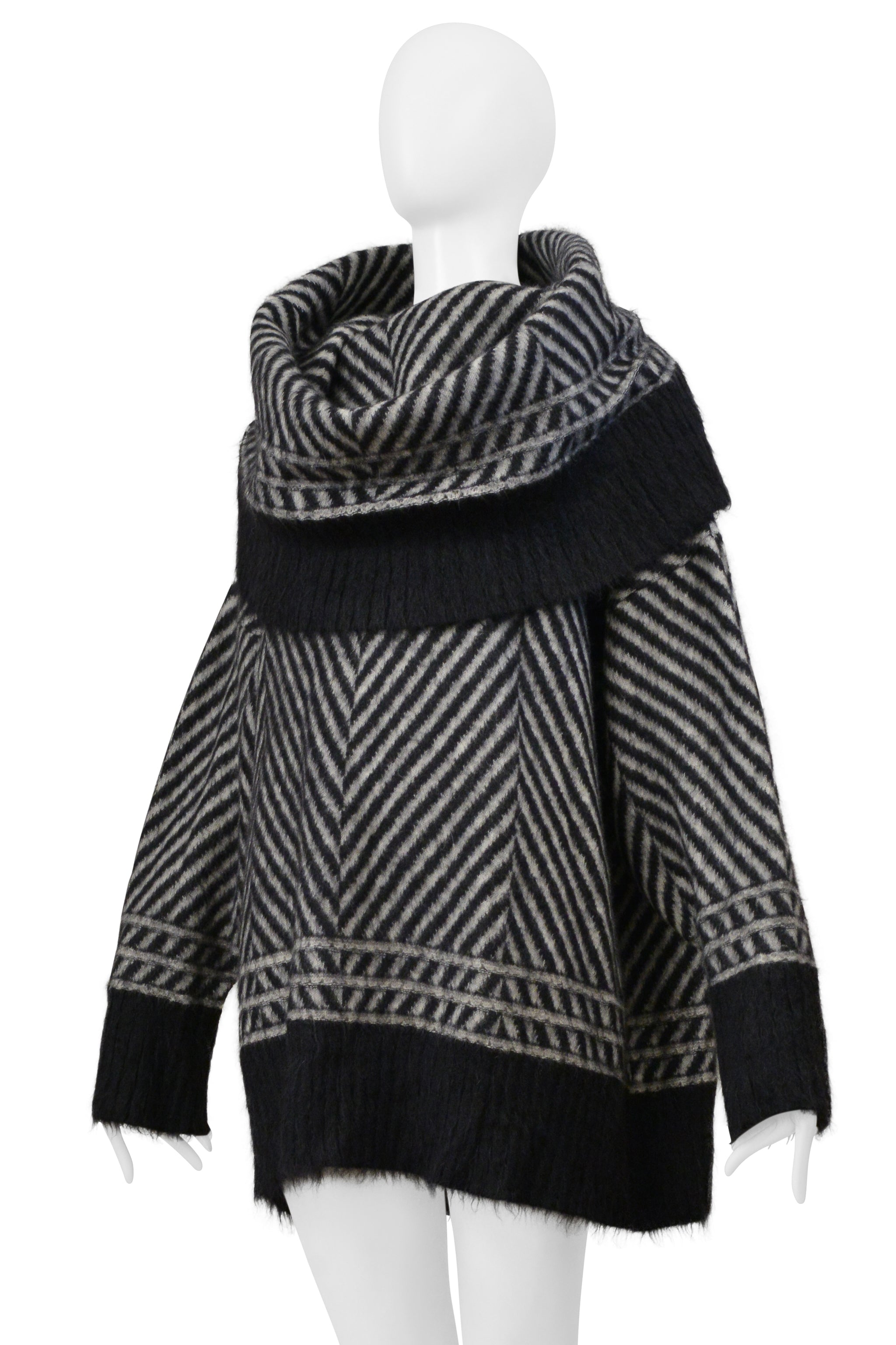 JOHN GALLIANO BLACK AND GRAY CHEVRON MOHAIR SWEATER WITH OVERSIZED NECK 1999