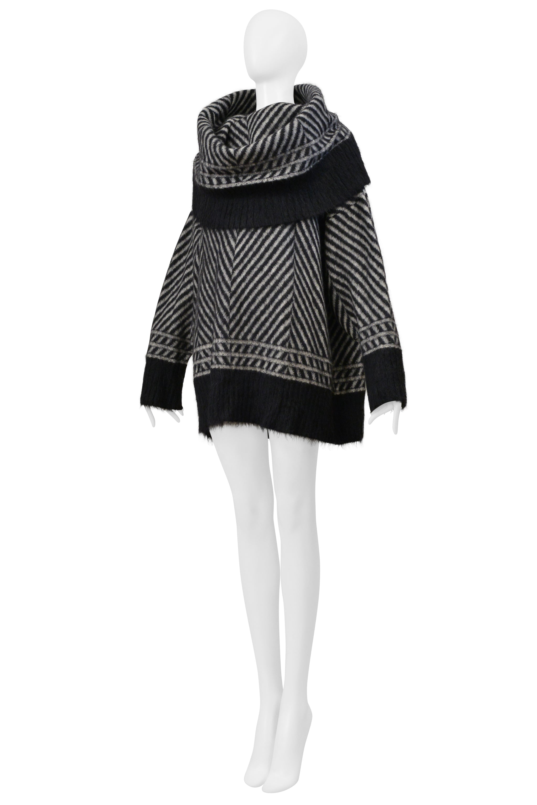 JOHN GALLIANO BLACK AND GRAY CHEVRON MOHAIR SWEATER WITH OVERSIZED NECK 1999