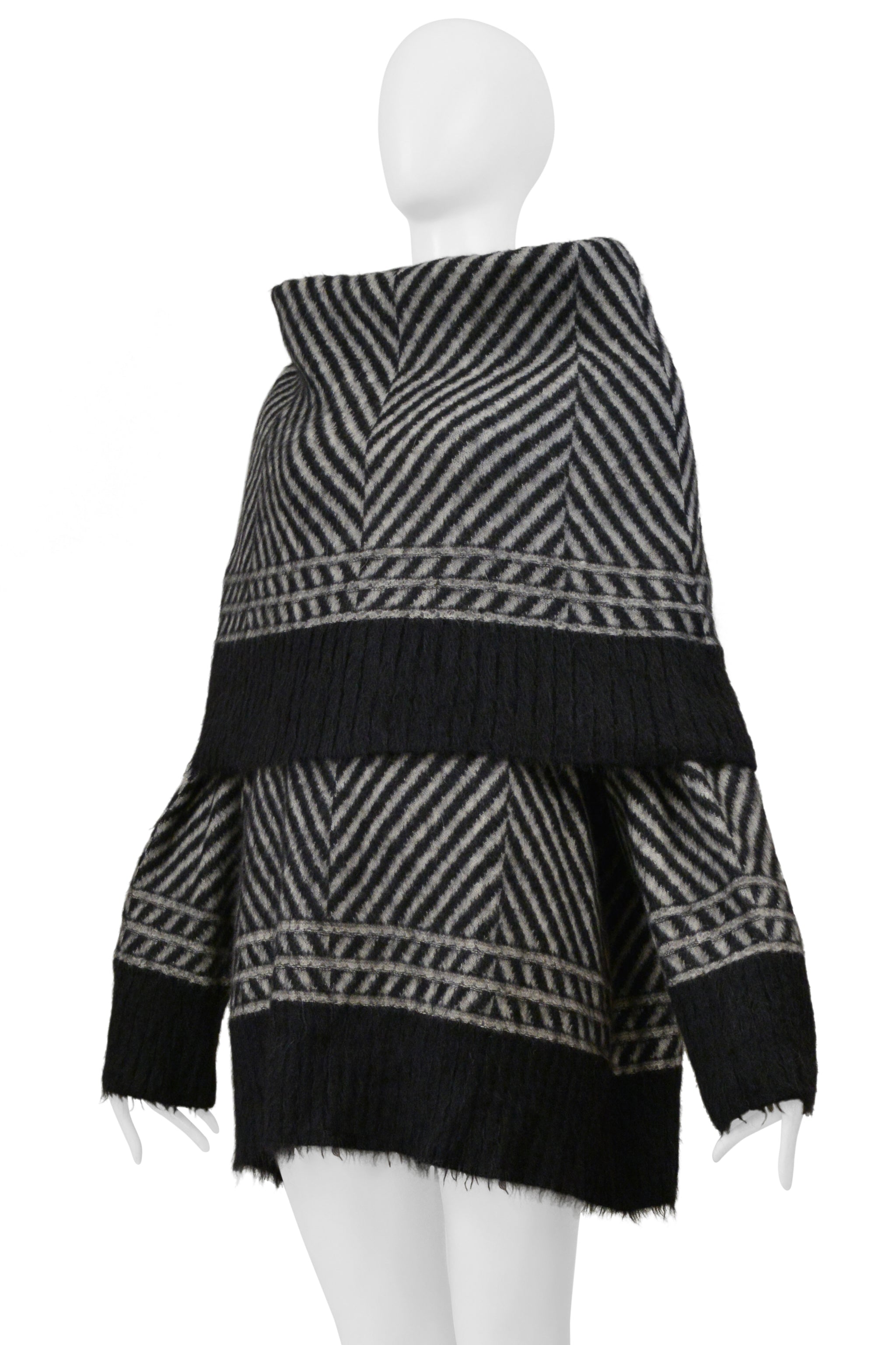 JOHN GALLIANO BLACK AND GRAY CHEVRON MOHAIR SWEATER WITH OVERSIZED NECK 1999