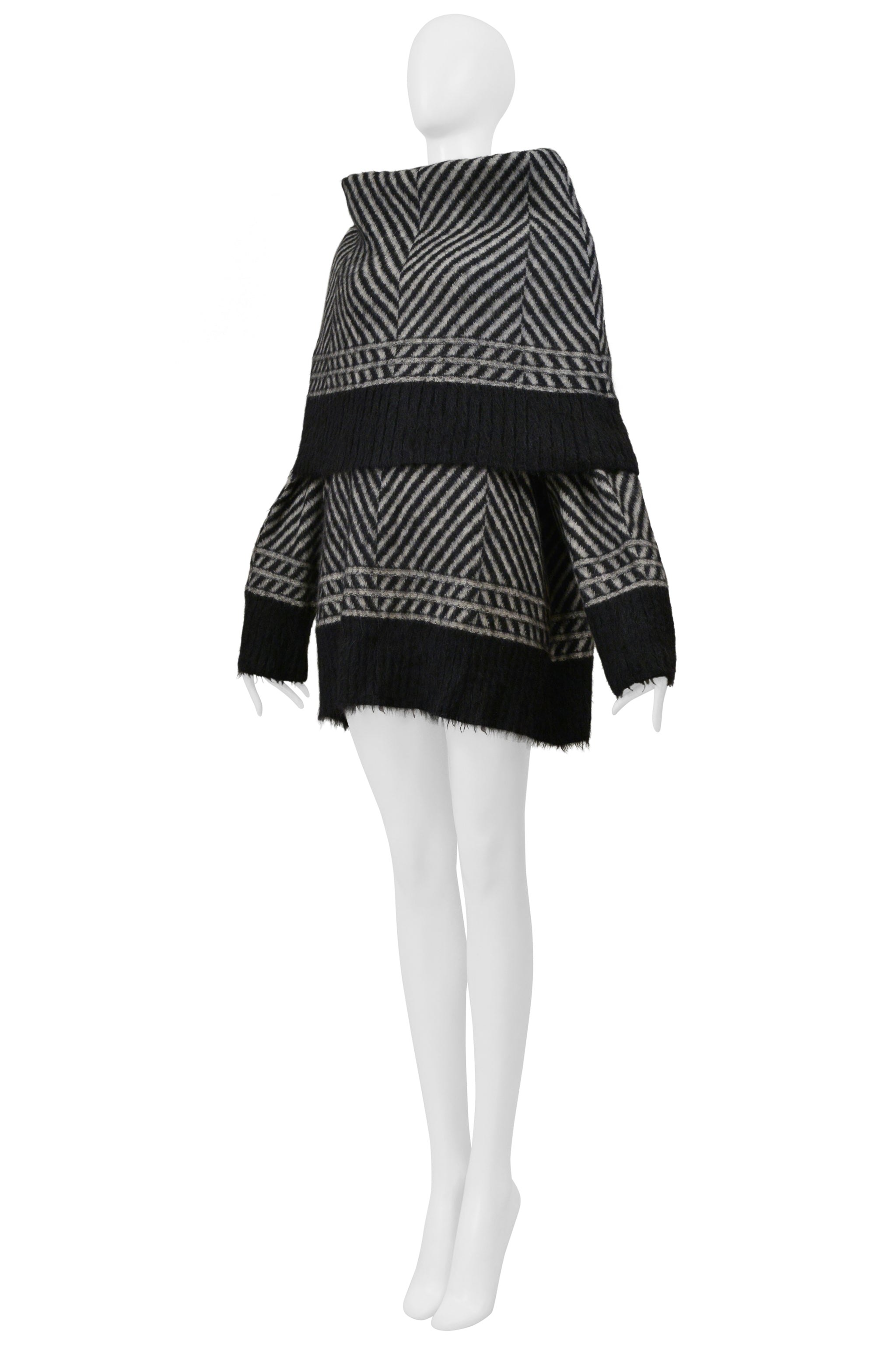 JOHN GALLIANO BLACK AND GRAY CHEVRON MOHAIR SWEATER WITH OVERSIZED NECK 1999