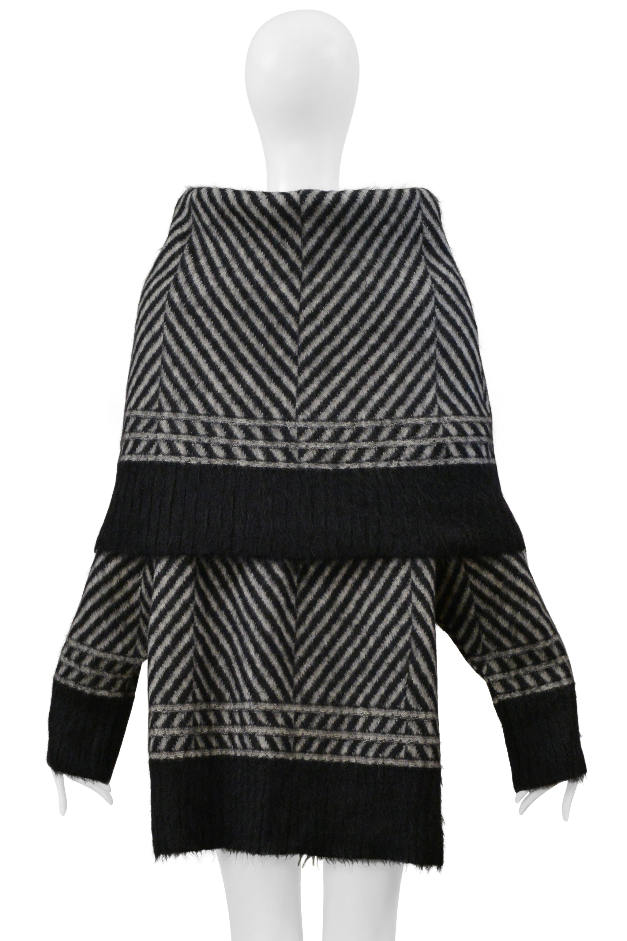 JOHN GALLIANO BLACK AND GRAY CHEVRON MOHAIR SWEATER WITH OVERSIZED NECK 1999