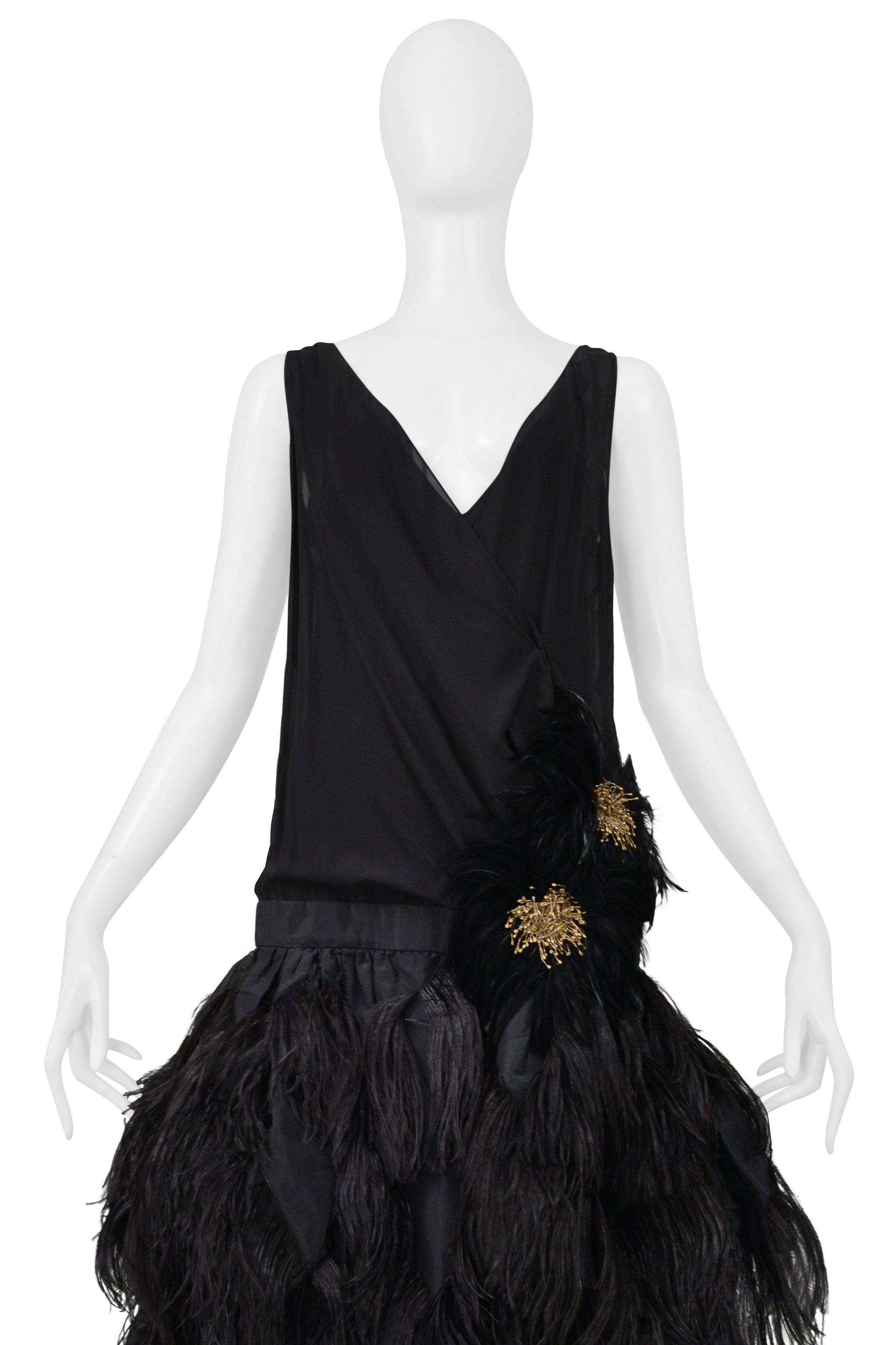 JOHN GALLIANO BLACK RUNWAY GOWN WITH FEATHER BALL GOWN SKIRT 2008